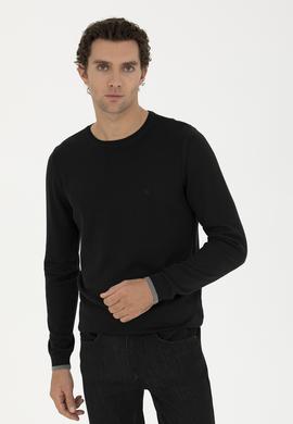 Siyah Slim Fit Pamuk Karışımlı Bisiklet Yaka Basic Triko Kazak