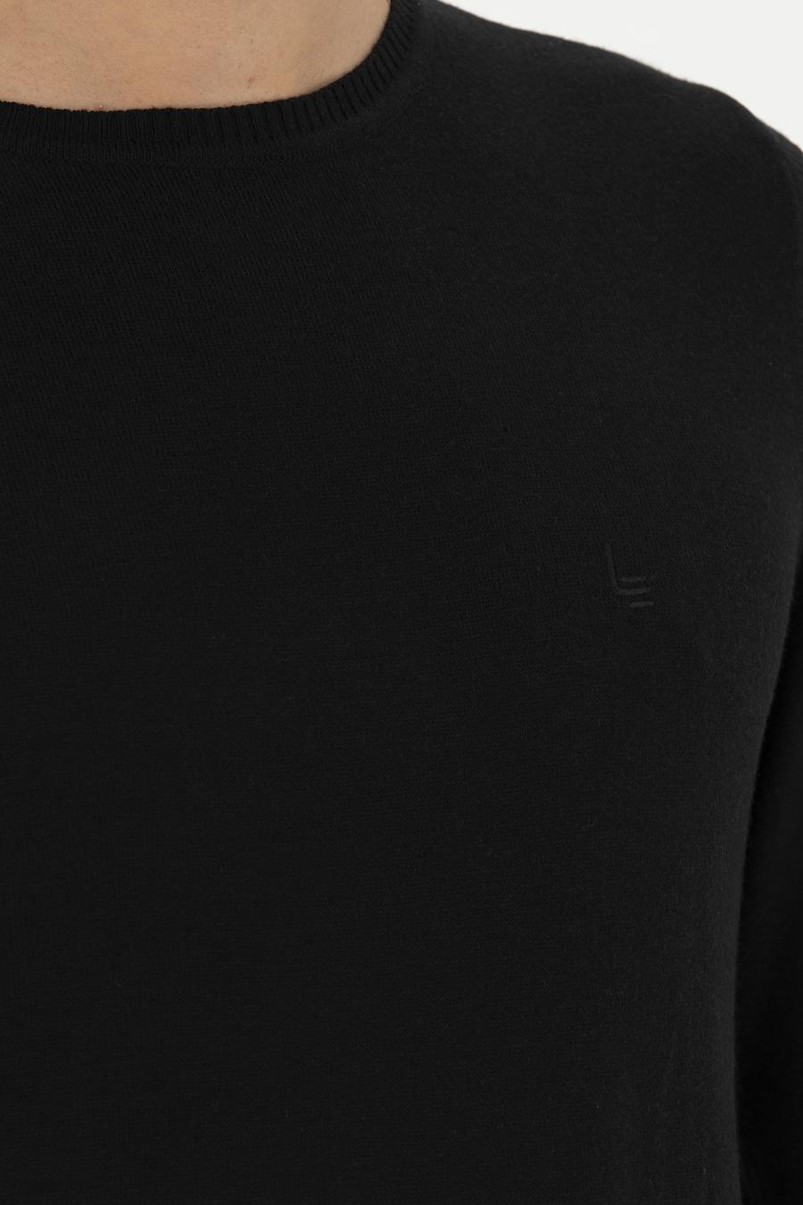 Siyah Slim Fit Pamuk Karışımlı Bisiklet Yaka Basic Triko Kazak - 50245040019
