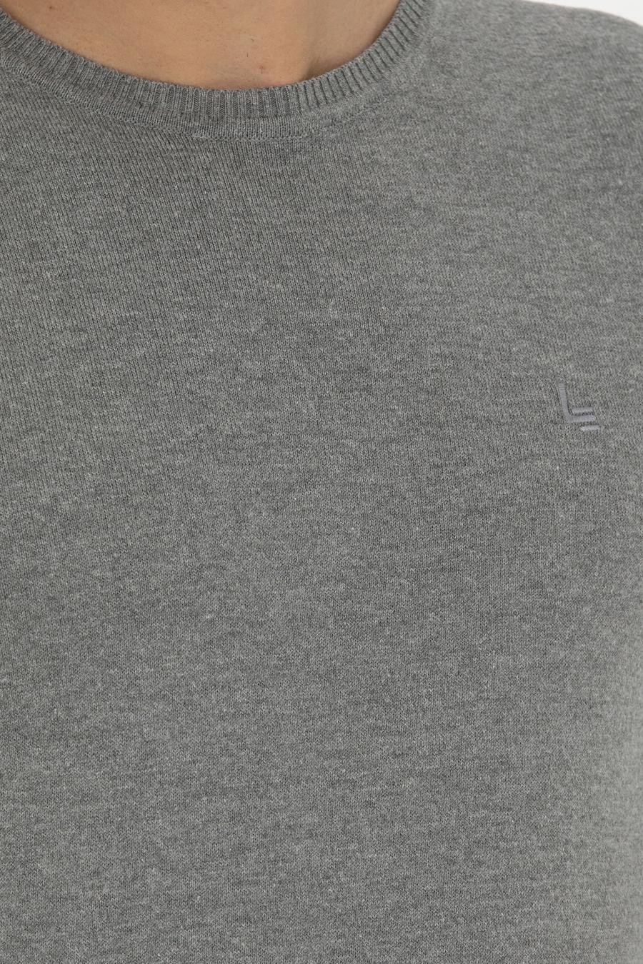 Gri Melanj Slim Fit Bisiklet Yaka Basic Triko Kazak - 50245040036