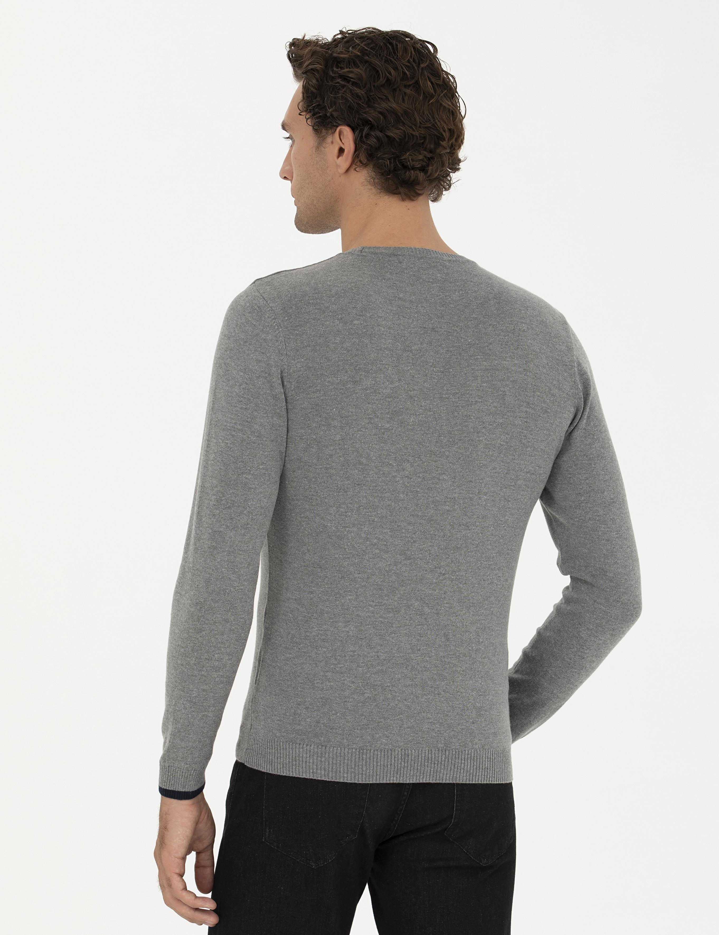 Gri Melanj Slim Fit Bisiklet Yaka Basic Triko Kazak - 50245040036