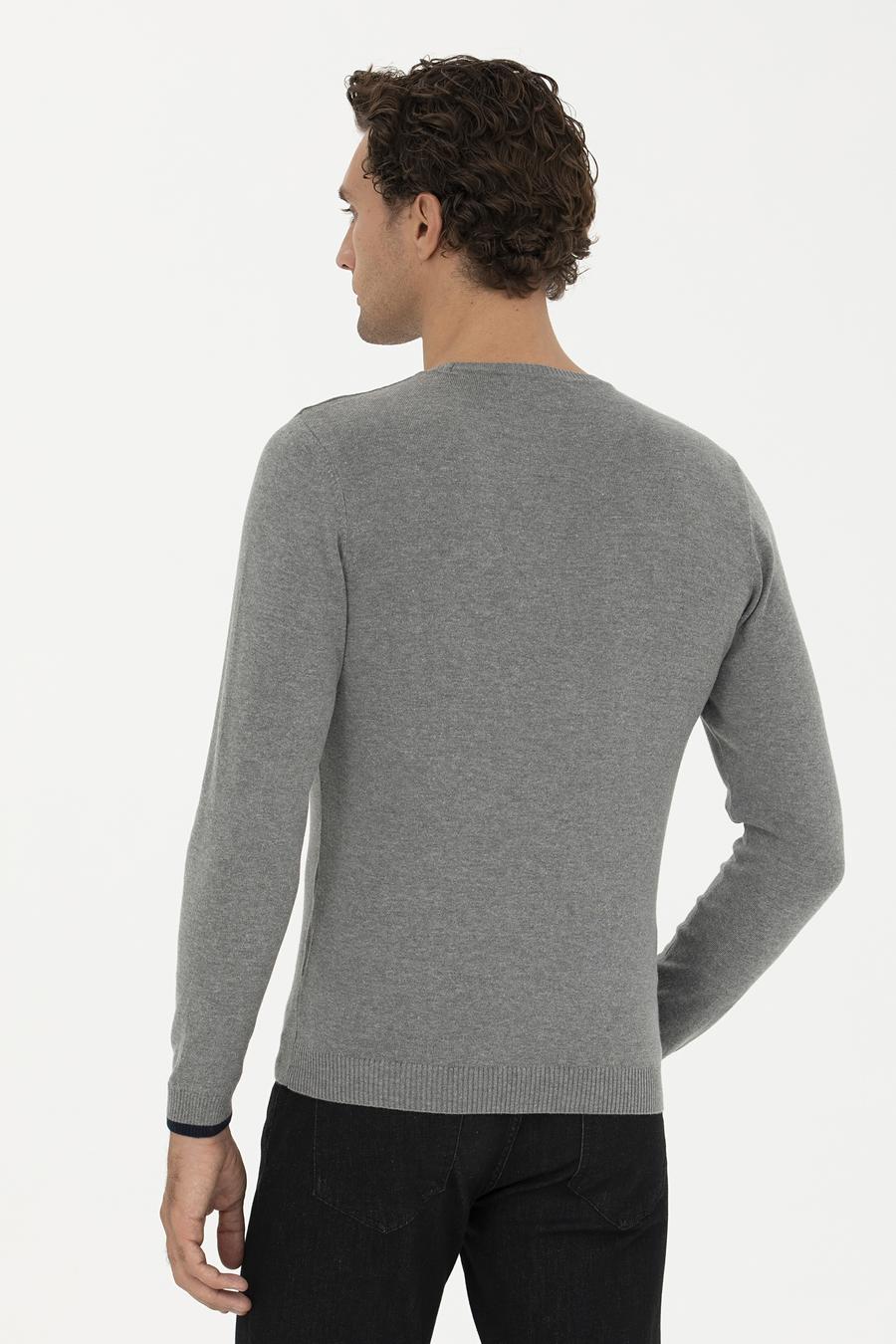 Gri Melanj Slim Fit Bisiklet Yaka Basic Triko Kazak - 50245040036