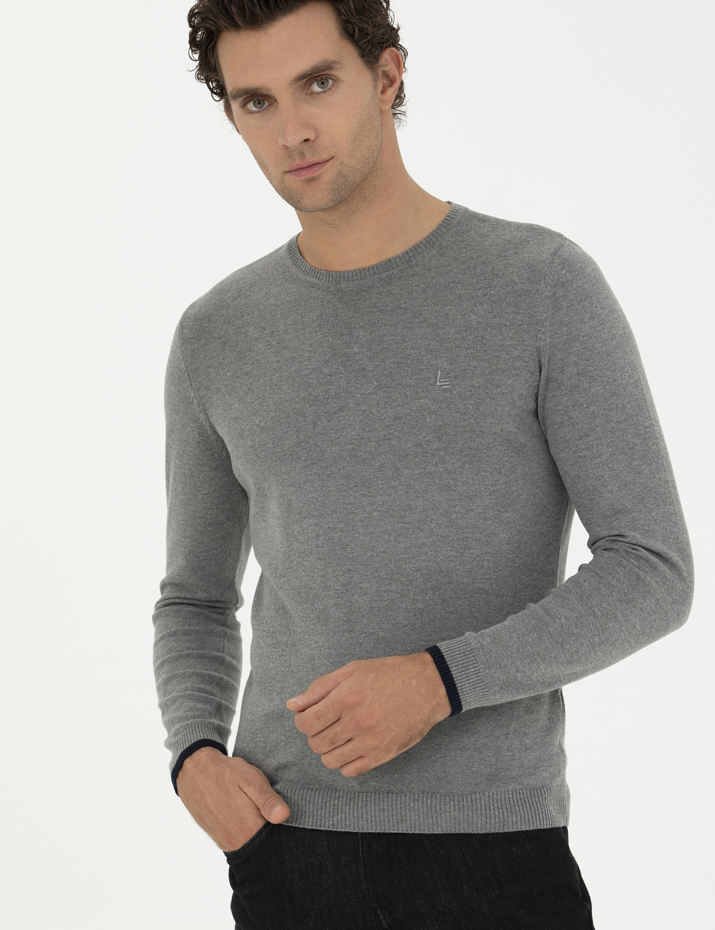 Gri Melanj Slim Fit Bisiklet Yaka Basic Triko Kazak - 50245040036