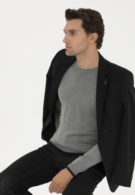 Gri Melanj Slim Fit Bisiklet Yaka Basic Triko Kazak
