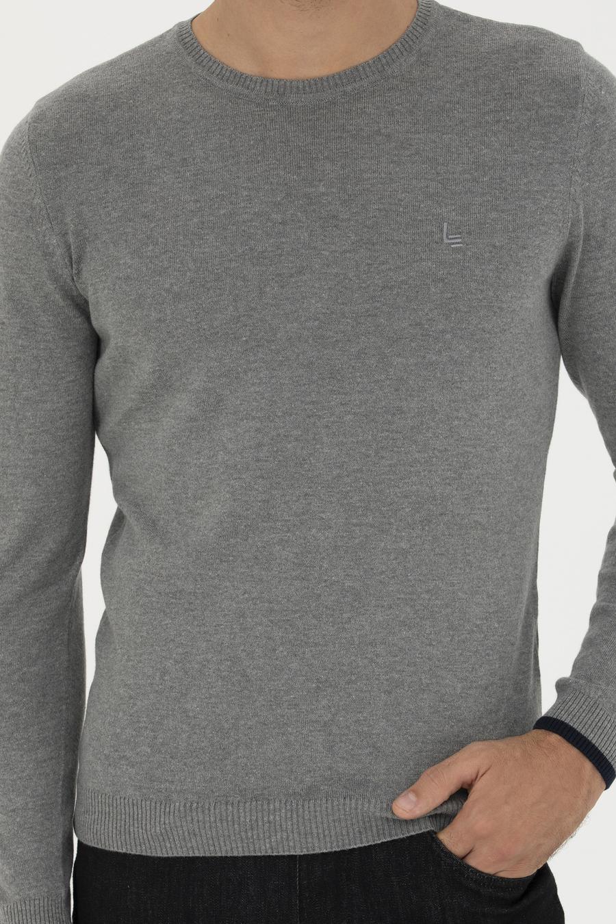 Gri Melanj Slim Fit Bisiklet Yaka Basic Triko Kazak - 50245040036