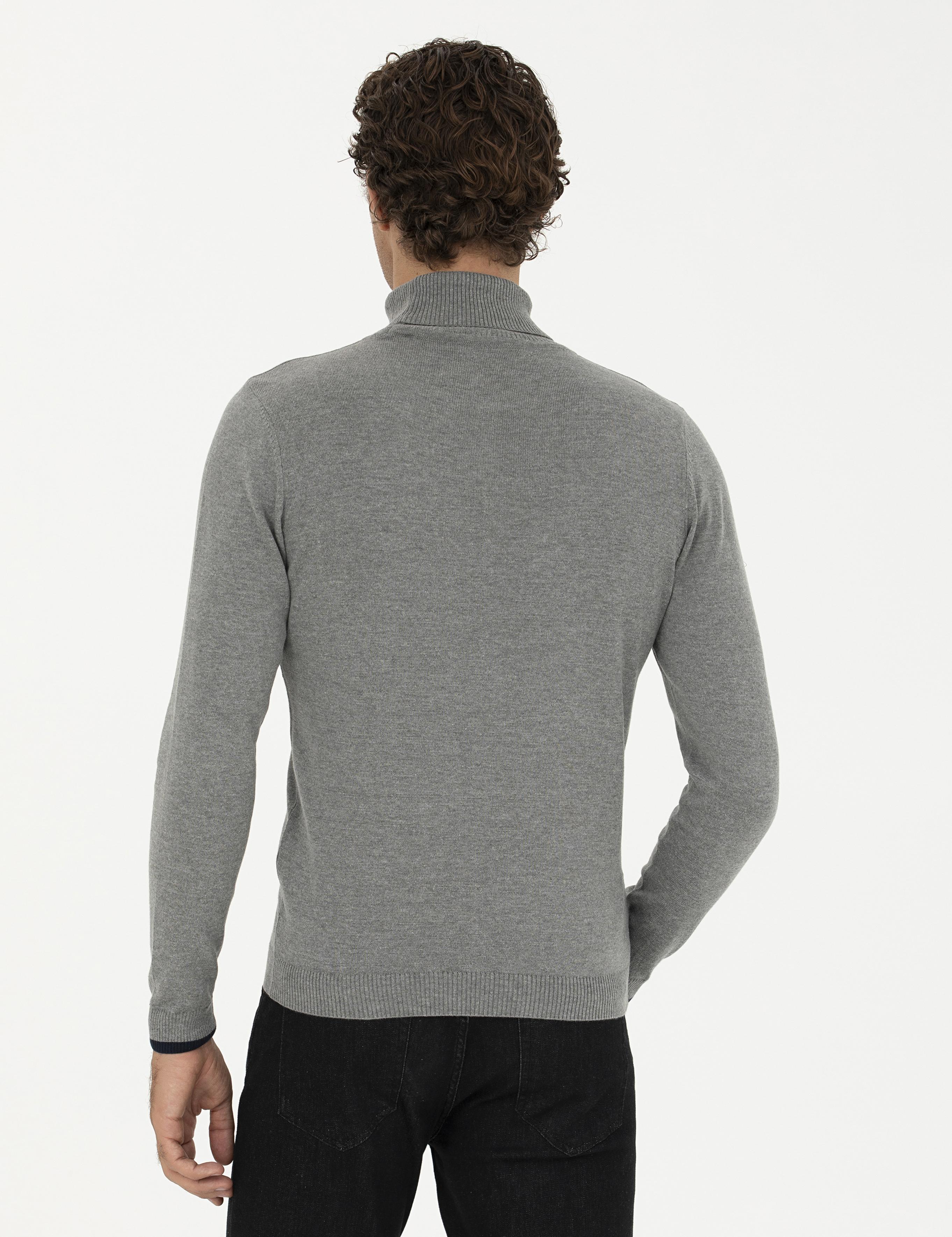 Gri Melanj Slim Fit Balıkçı Yaka Basic Triko Kazak - 50245058059
