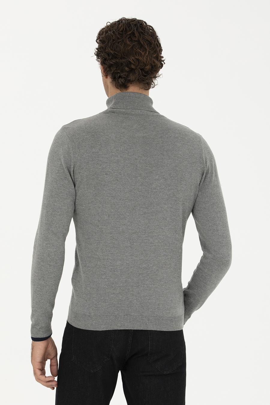 Gri Melanj Slim Fit Balıkçı Yaka Basic Triko Kazak - 50245058059
