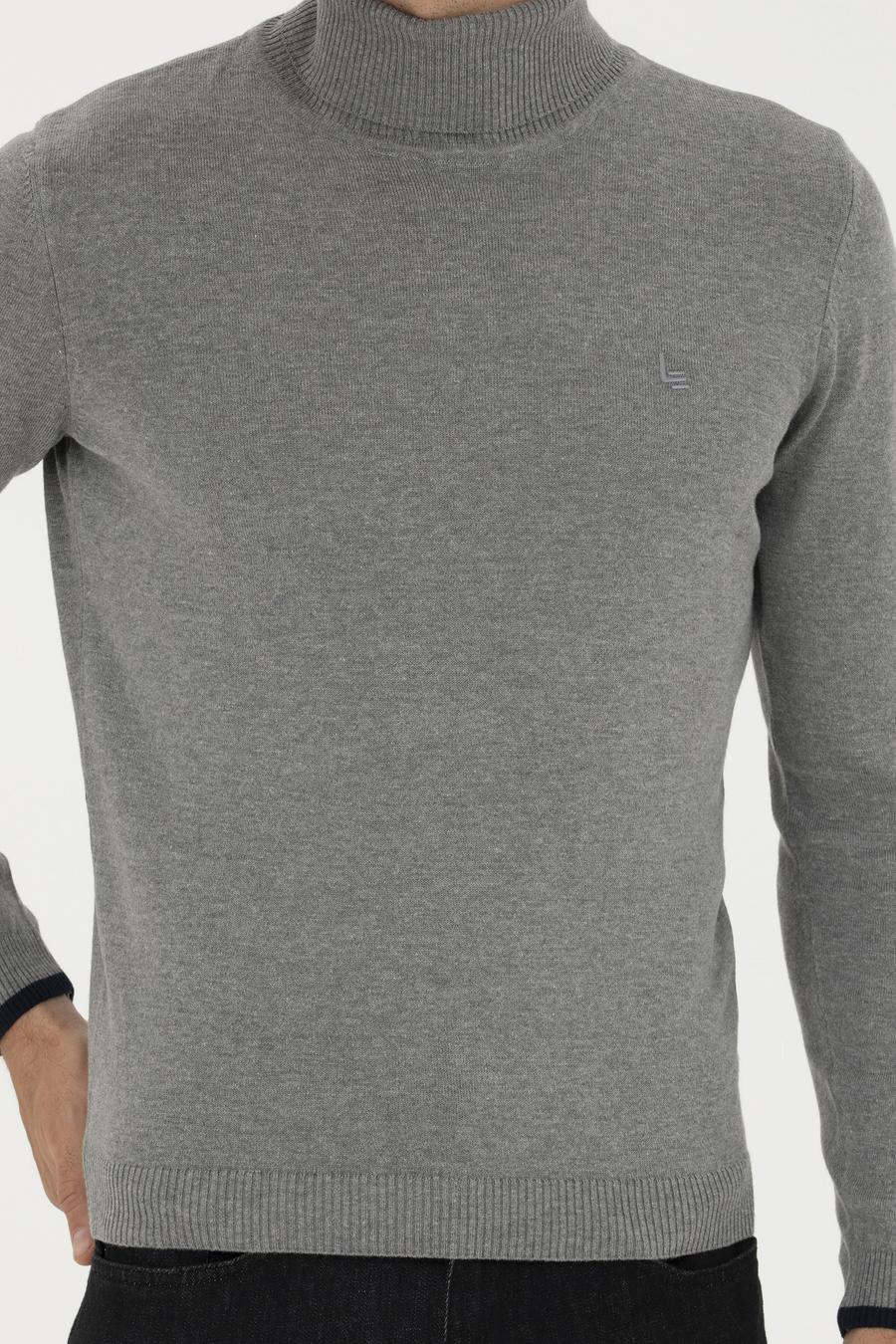 Gri Melanj Slim Fit Balıkçı Yaka Basic Triko Kazak - 50245058059