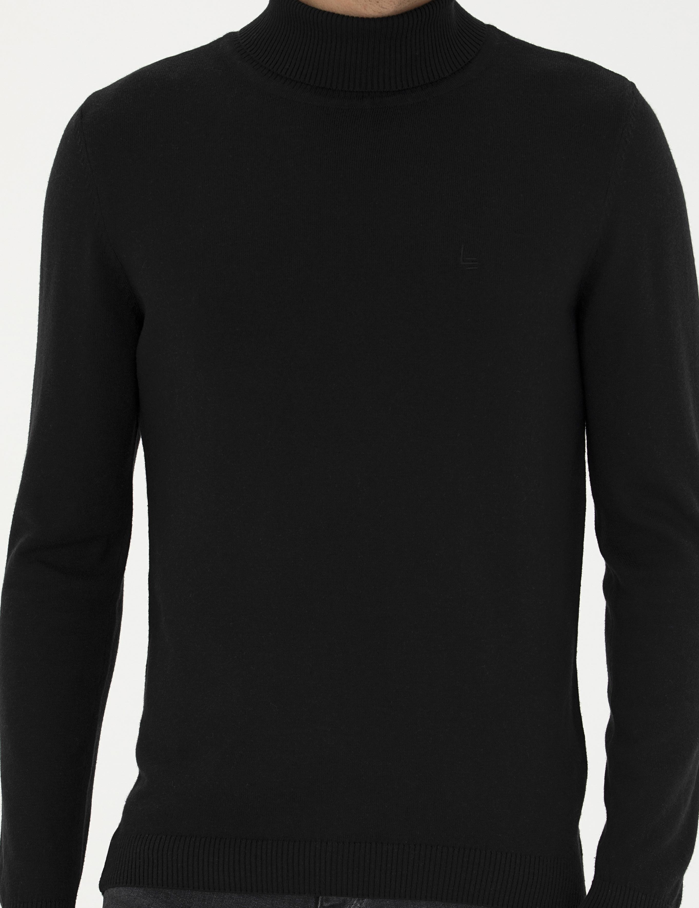 Siyah Slim Fit Pamuk Karışımlı Balıkçı Yaka Basic Triko Kazak - 50245058012