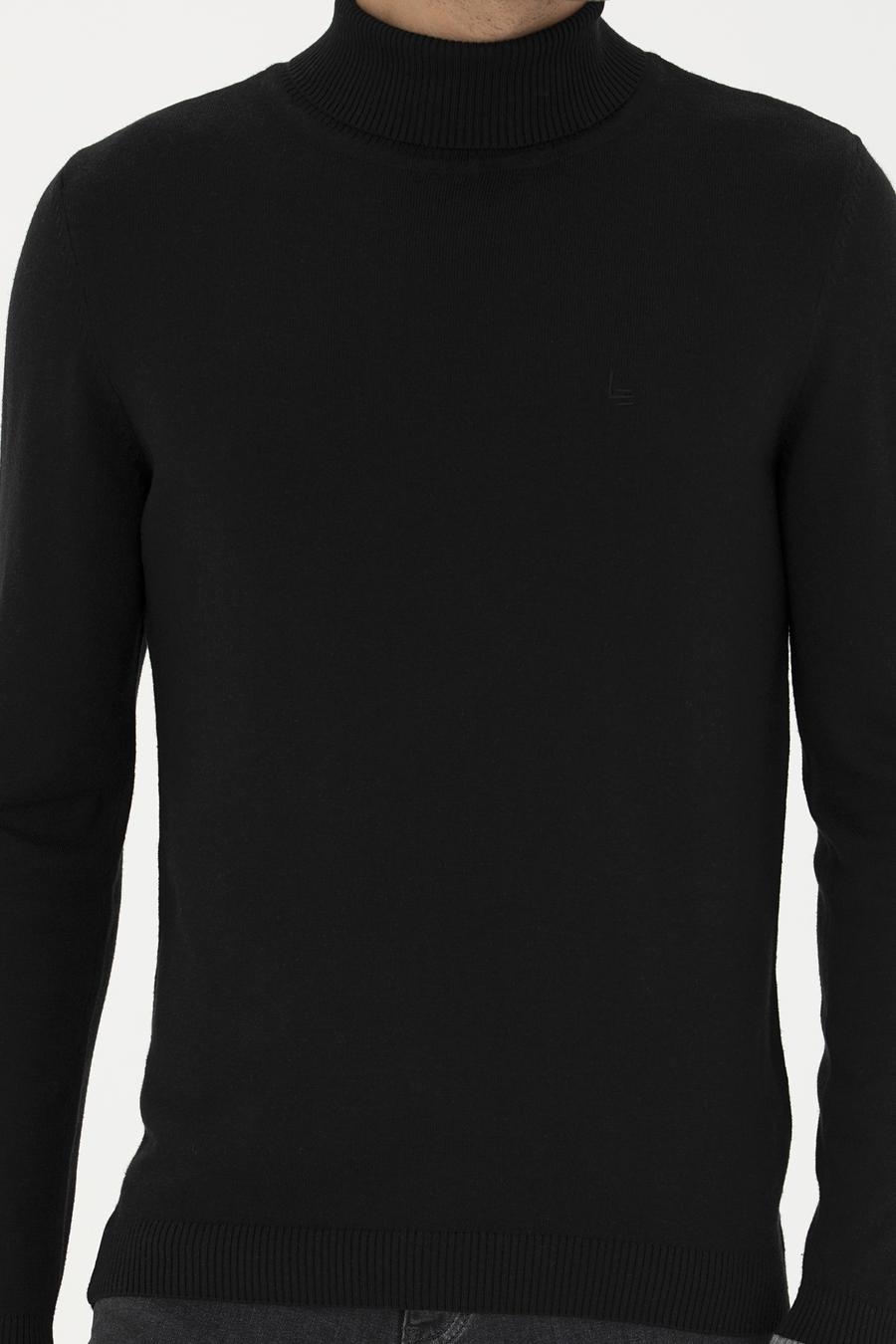 Siyah Slim Fit Pamuk Karışımlı Balıkçı Yaka Basic Triko Kazak - 50245058012