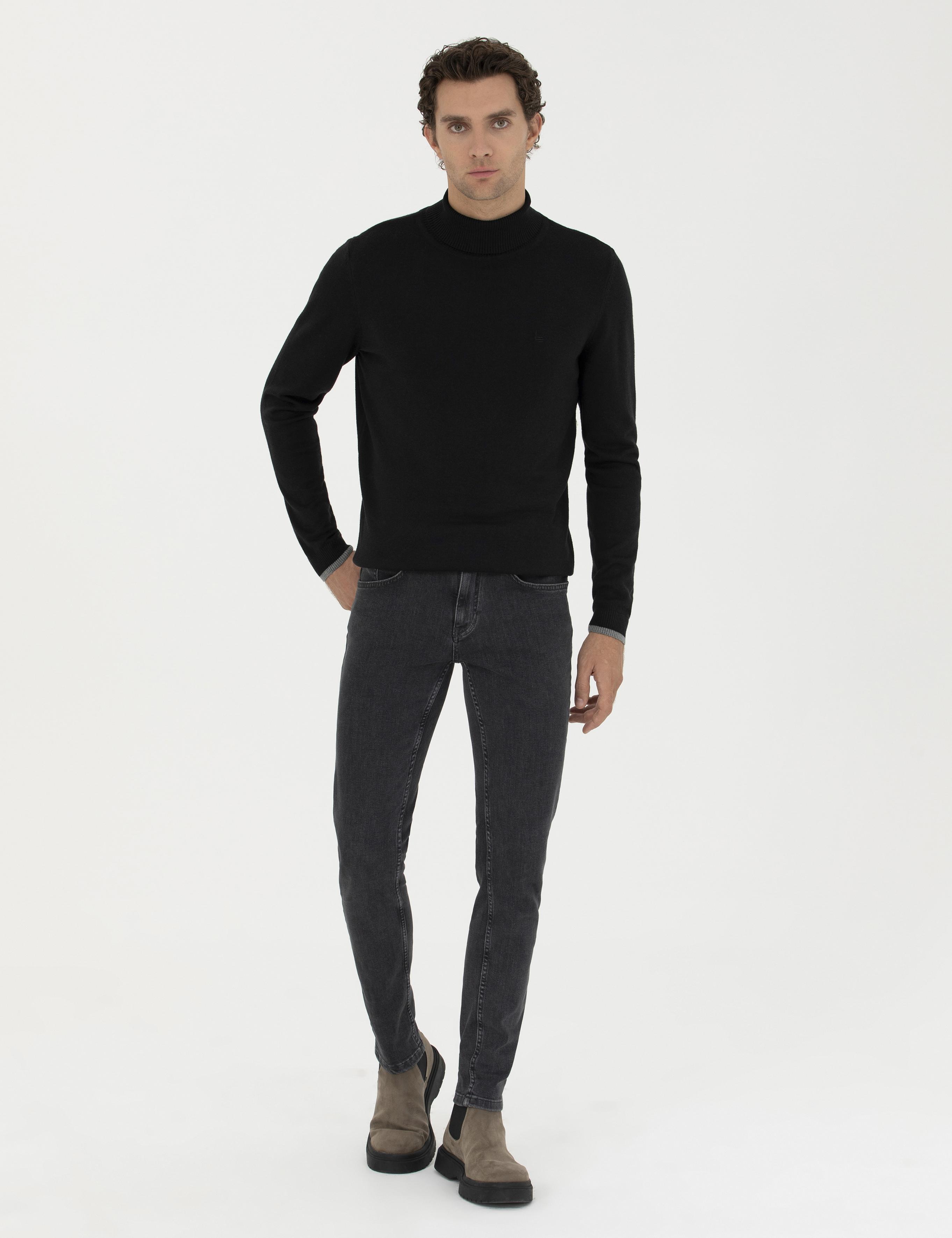 Siyah Slim Fit Pamuk Karışımlı Balıkçı Yaka Basic Triko Kazak - 50245058012