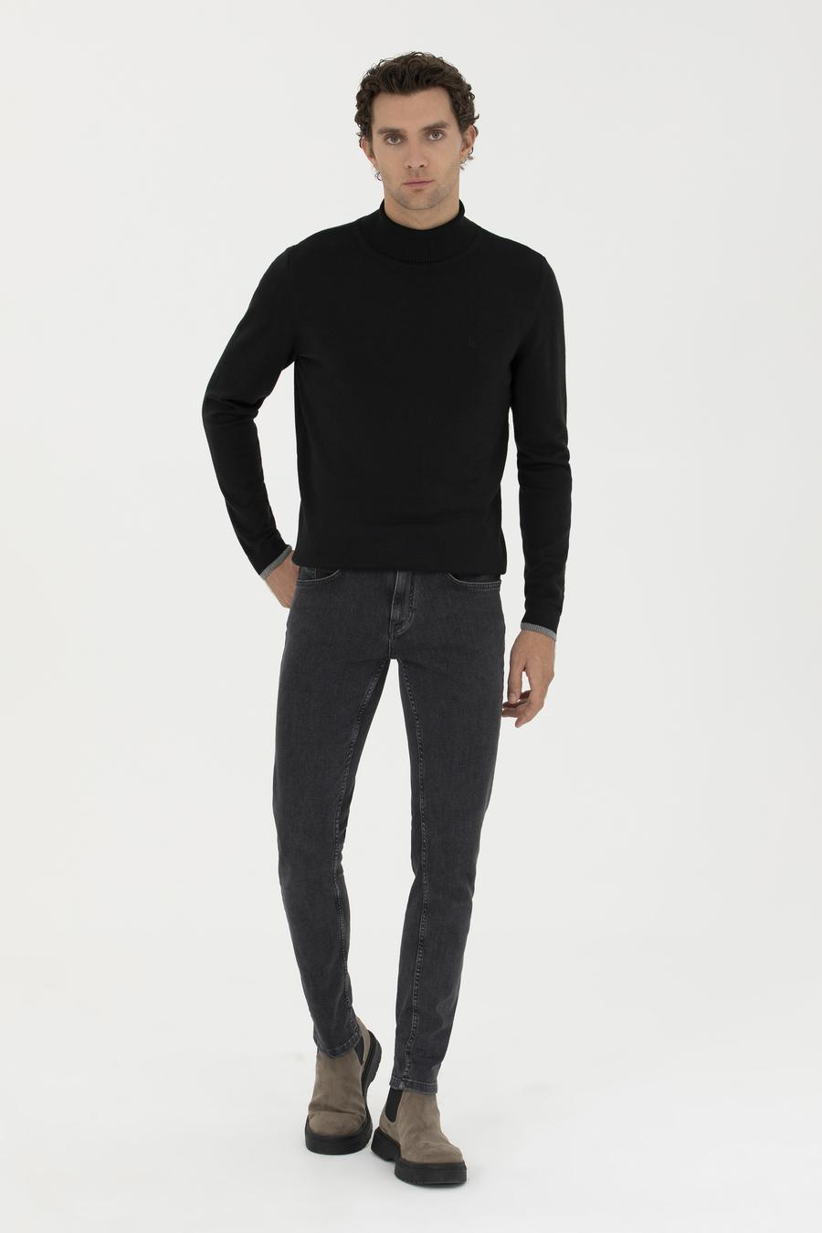 Siyah Slim Fit Pamuk Karışımlı Balıkçı Yaka Basic Triko Kazak - 50245058012