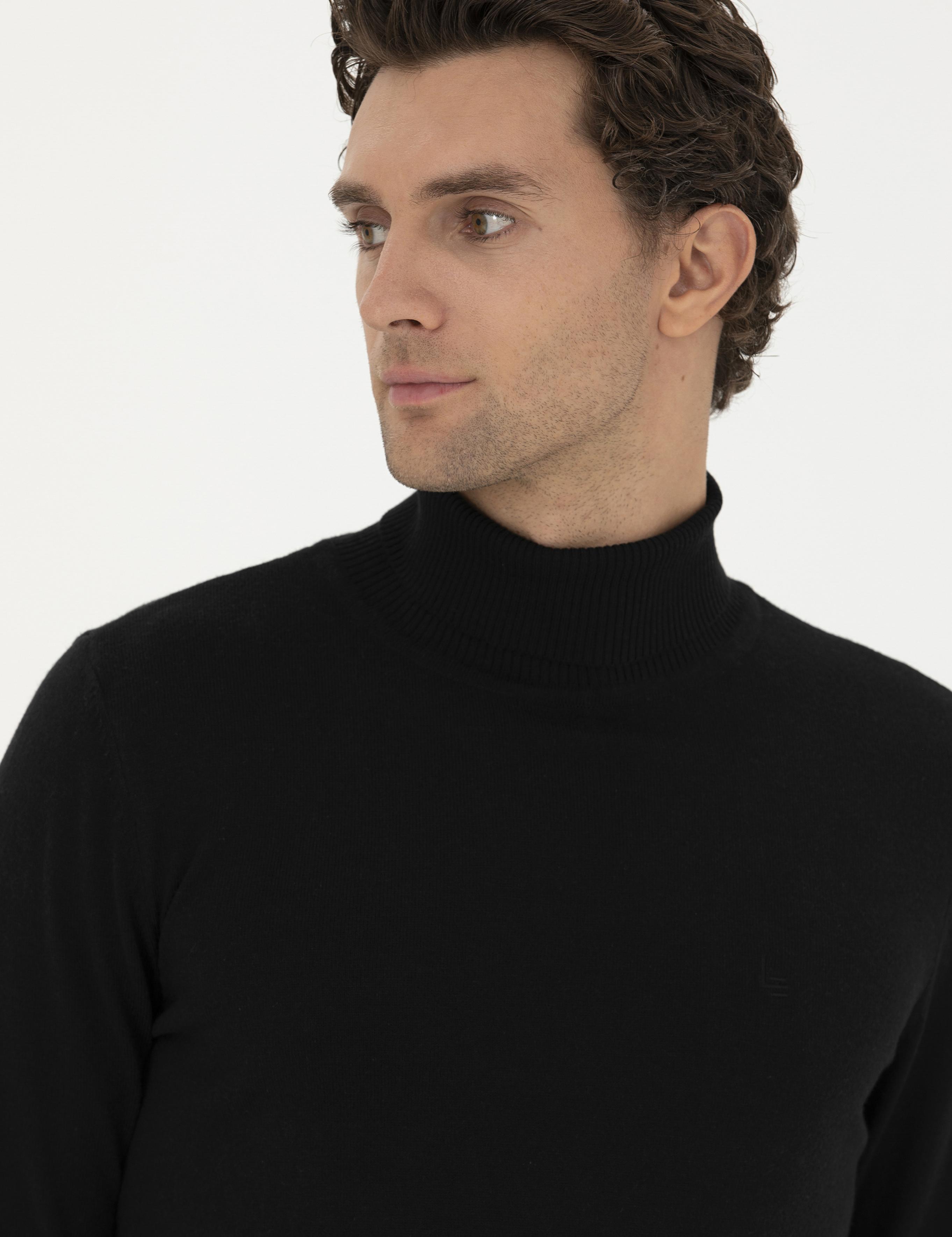 Siyah Slim Fit Pamuk Karışımlı Balıkçı Yaka Basic Triko Kazak - 50245058012