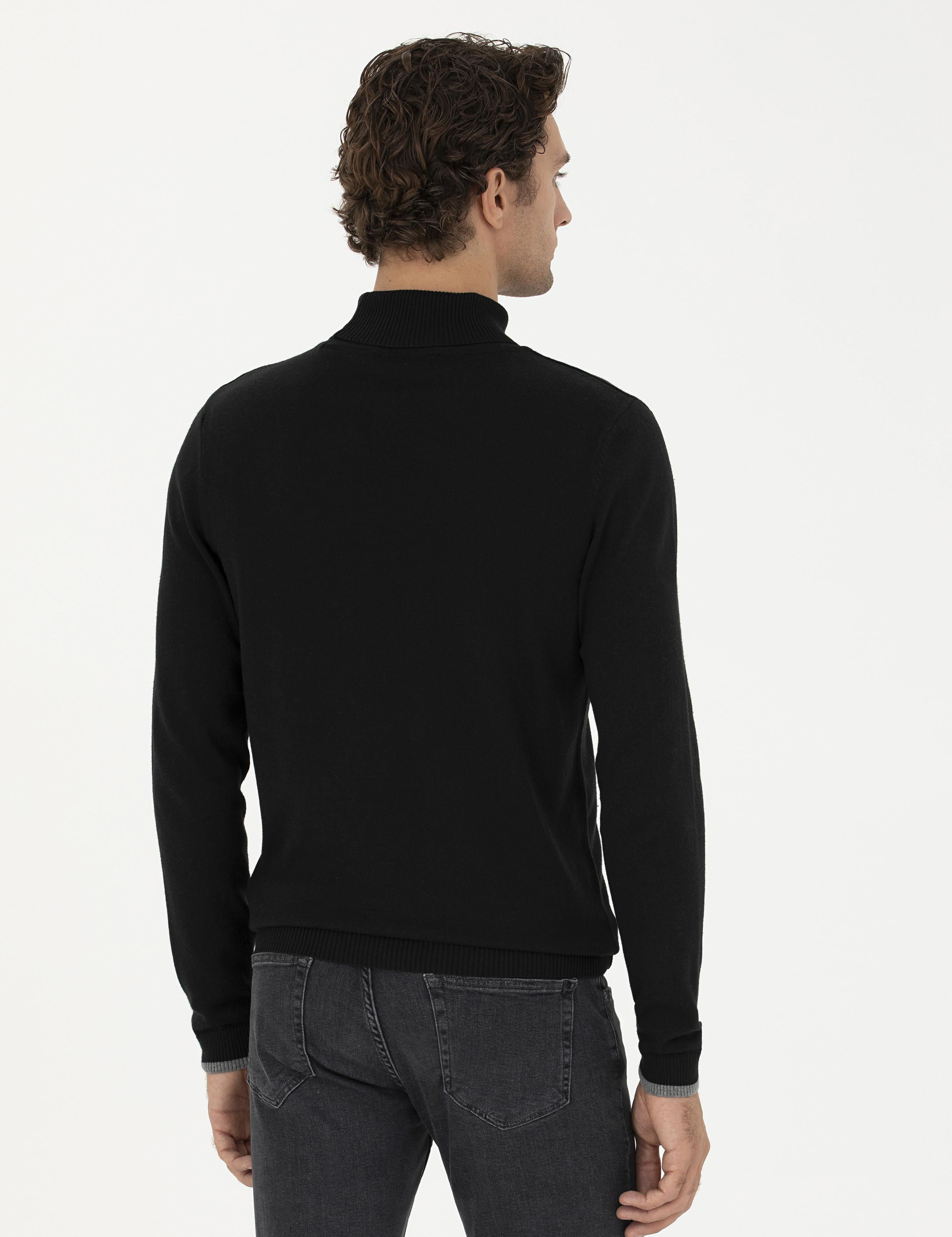 Siyah Slim Fit Pamuk Karışımlı Balıkçı Yaka Basic Triko Kazak - 50245058012