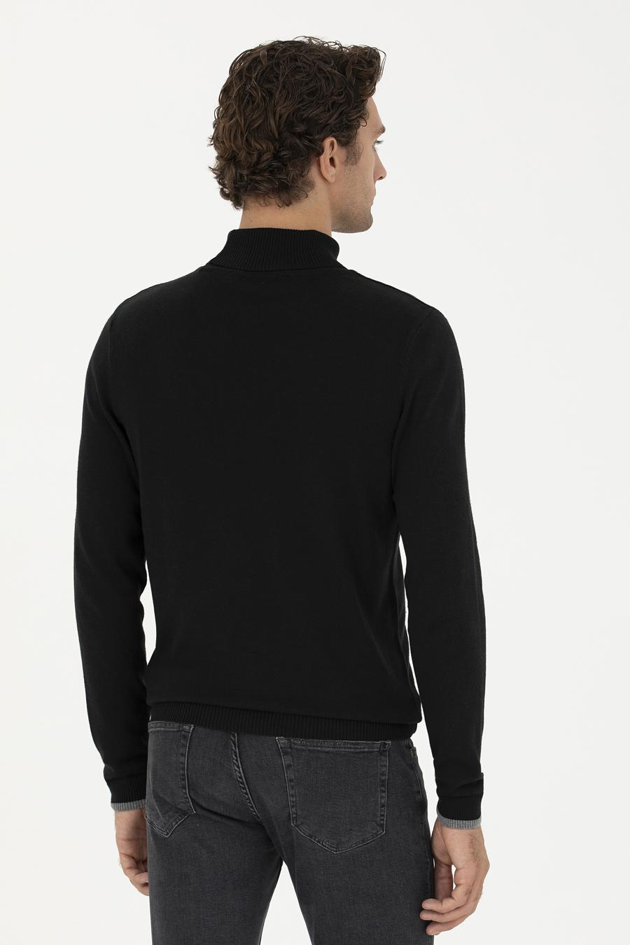 Siyah Slim Fit Pamuk Karışımlı Balıkçı Yaka Basic Triko Kazak - 50245058012