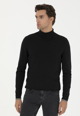 Siyah Slim Fit Pamuk Karışımlı Balıkçı Yaka Basic Triko Kazak
