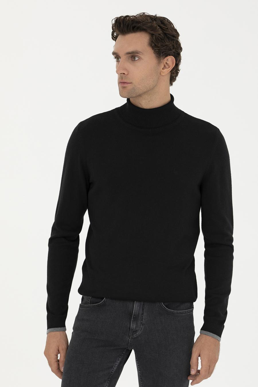 Siyah Slim Fit Pamuk Karışımlı Balıkçı Yaka Basic Triko Kazak - 50245058012