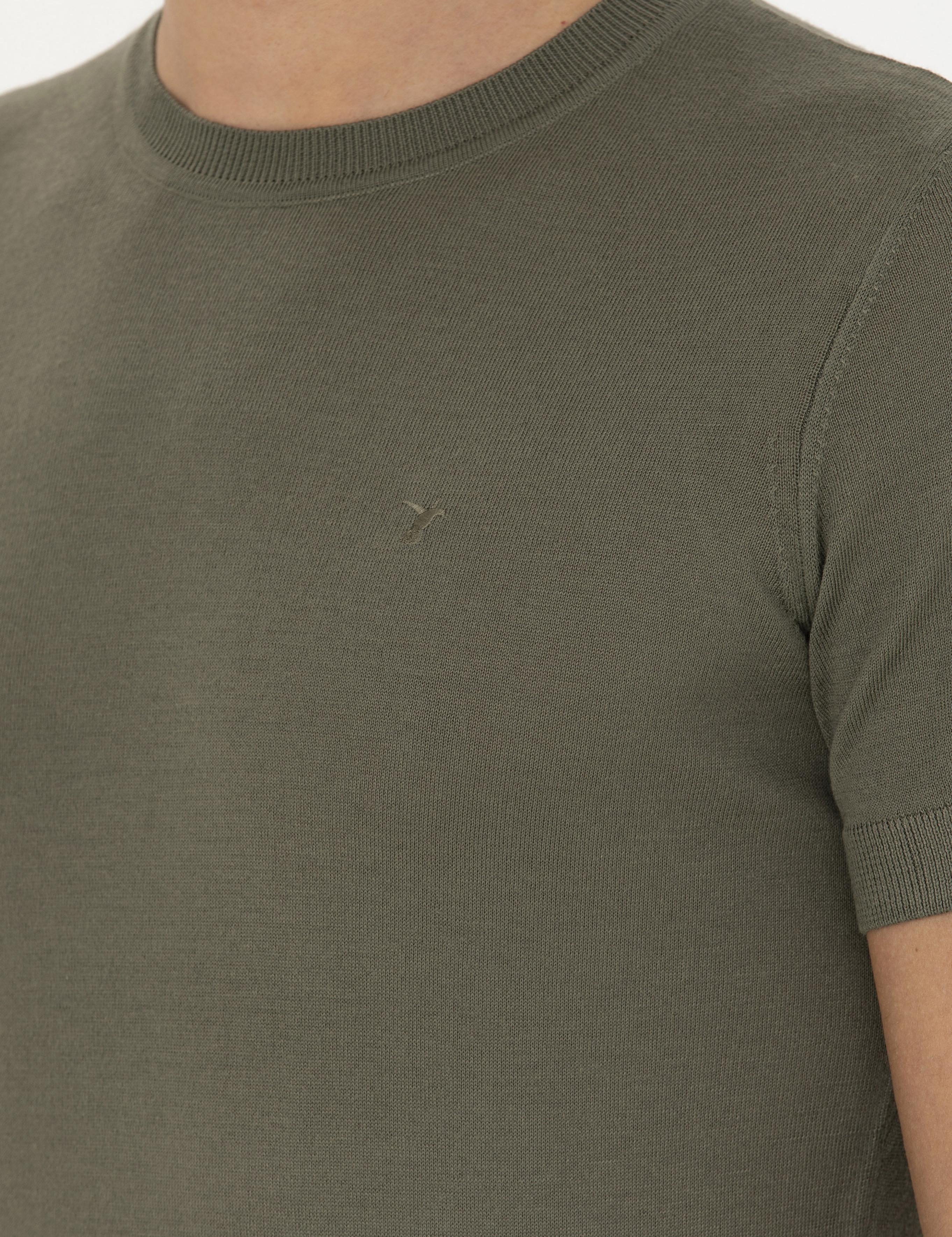 Haki Slim Fit Bisiklet Yaka Triko T-shirt - 50249549017
