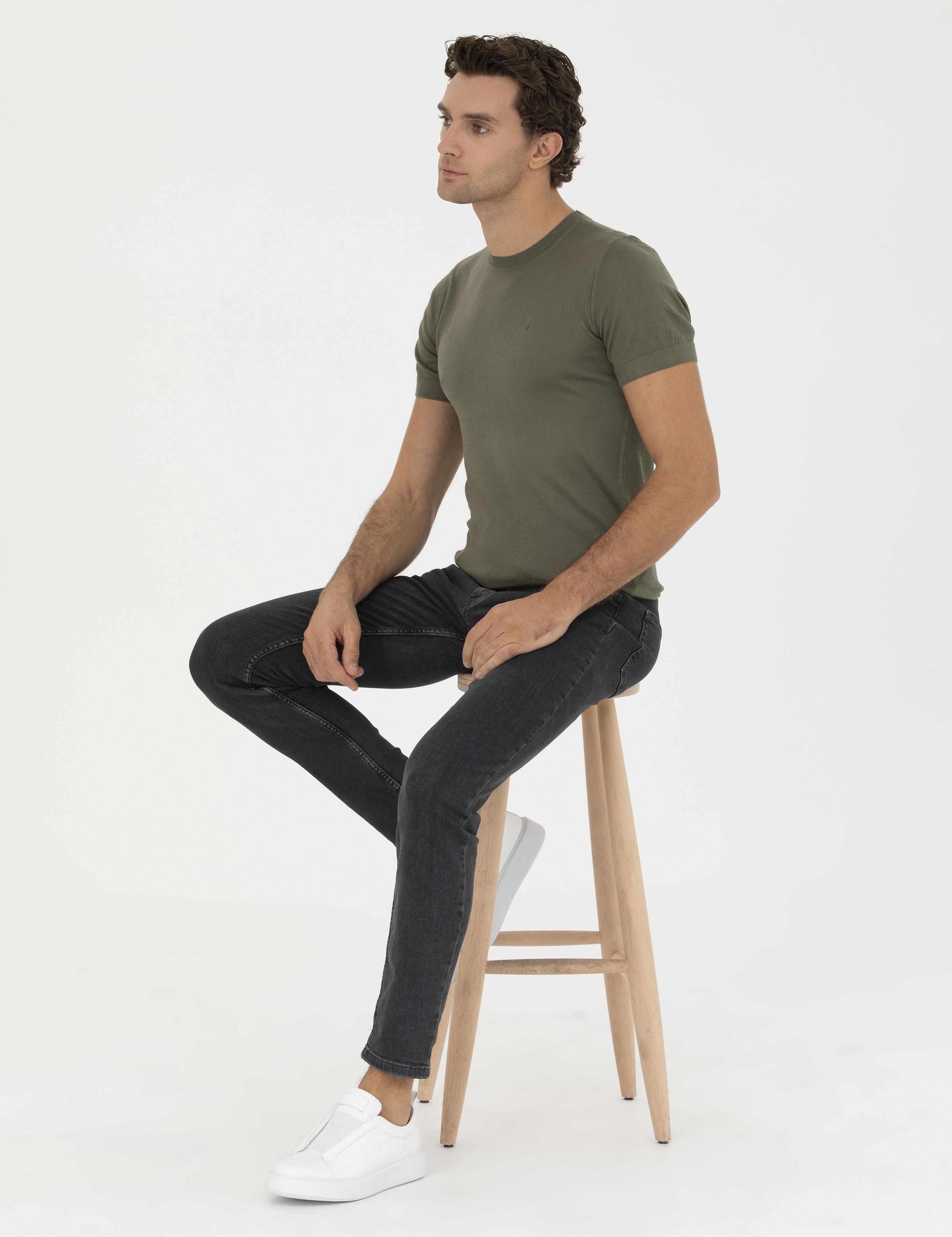 Haki Slim Fit Bisiklet Yaka Triko T-shirt - 50249549017