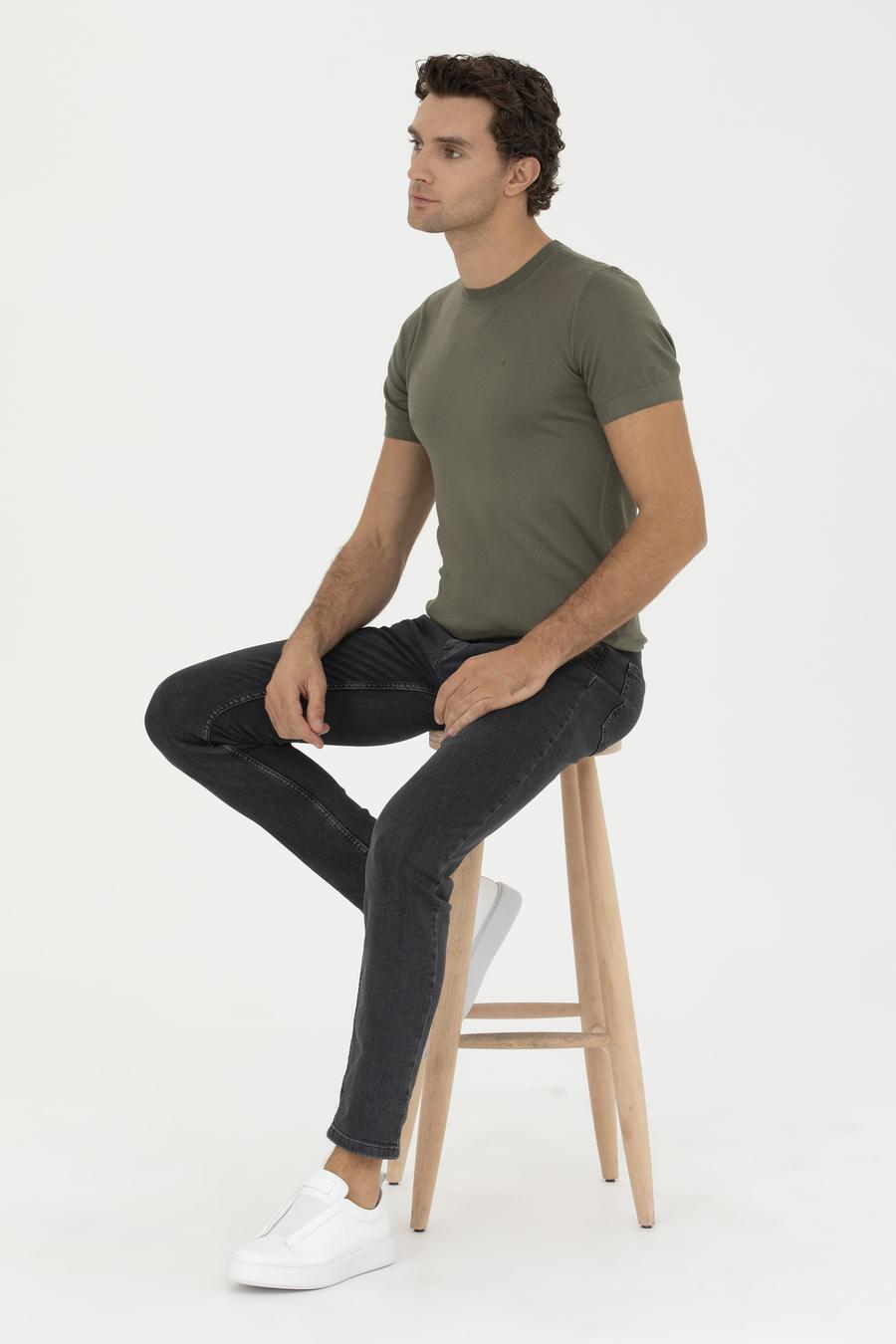 Haki Slim Fit Bisiklet Yaka Triko T-shirt - 50249549017