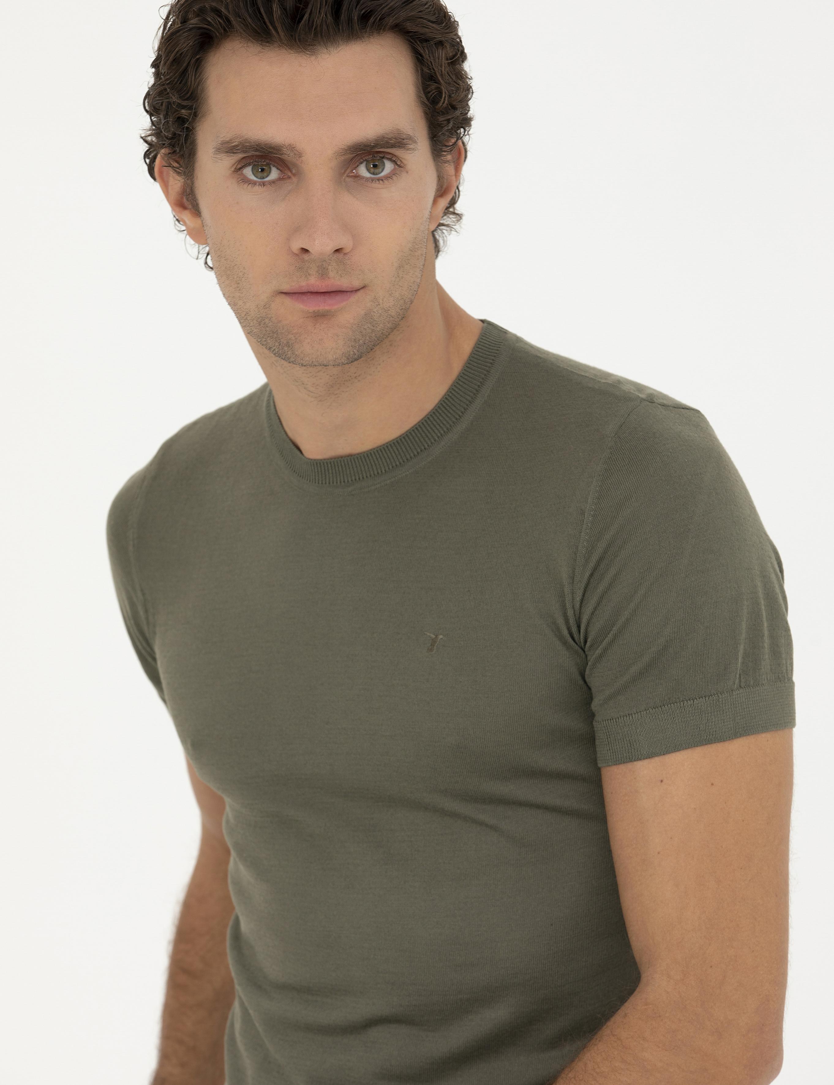 Haki Slim Fit Bisiklet Yaka Triko T-shirt - 50249549017