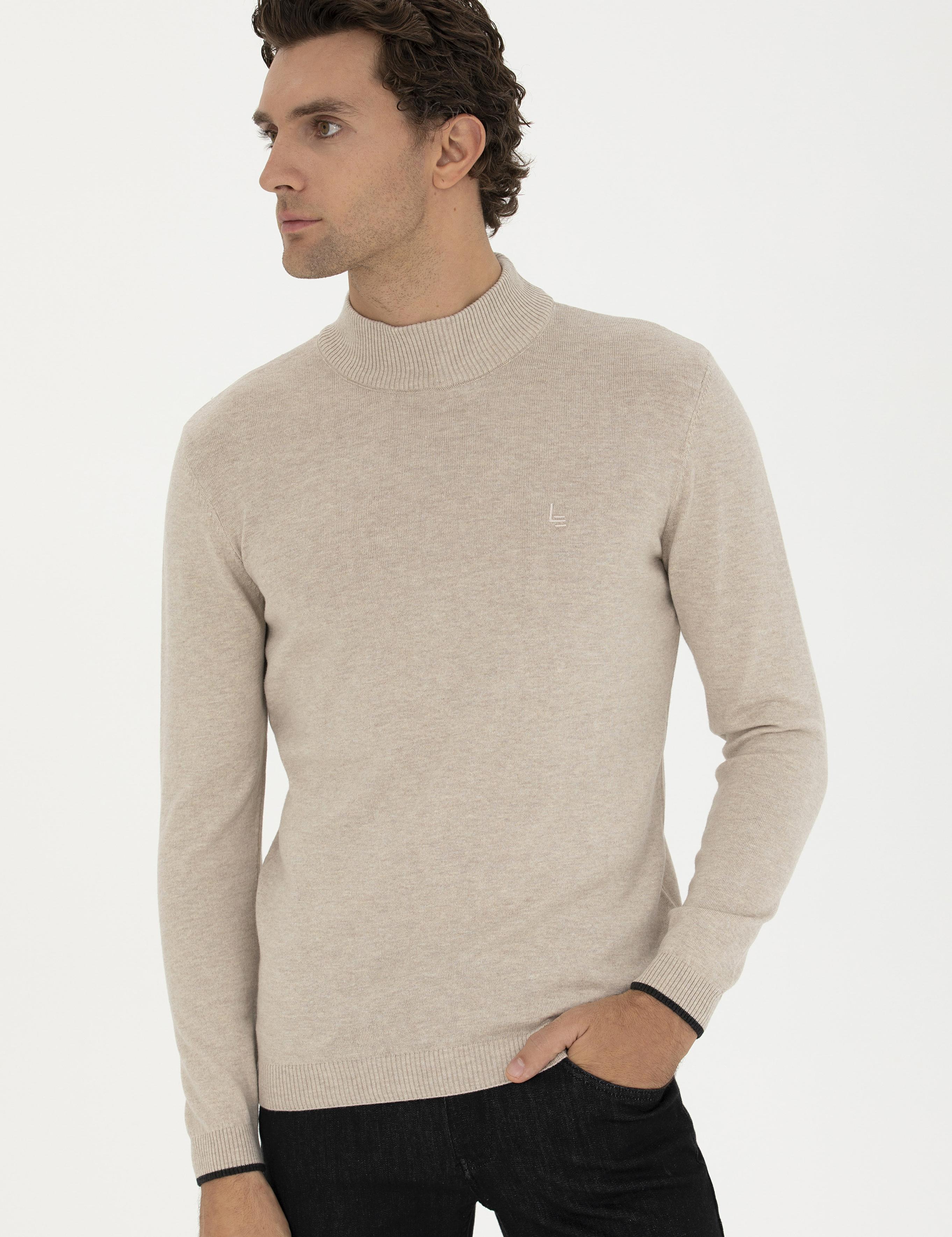 Kum Melanj Slim Fit Yarım Balıkçı Basic Triko Kazak - 50258895076
