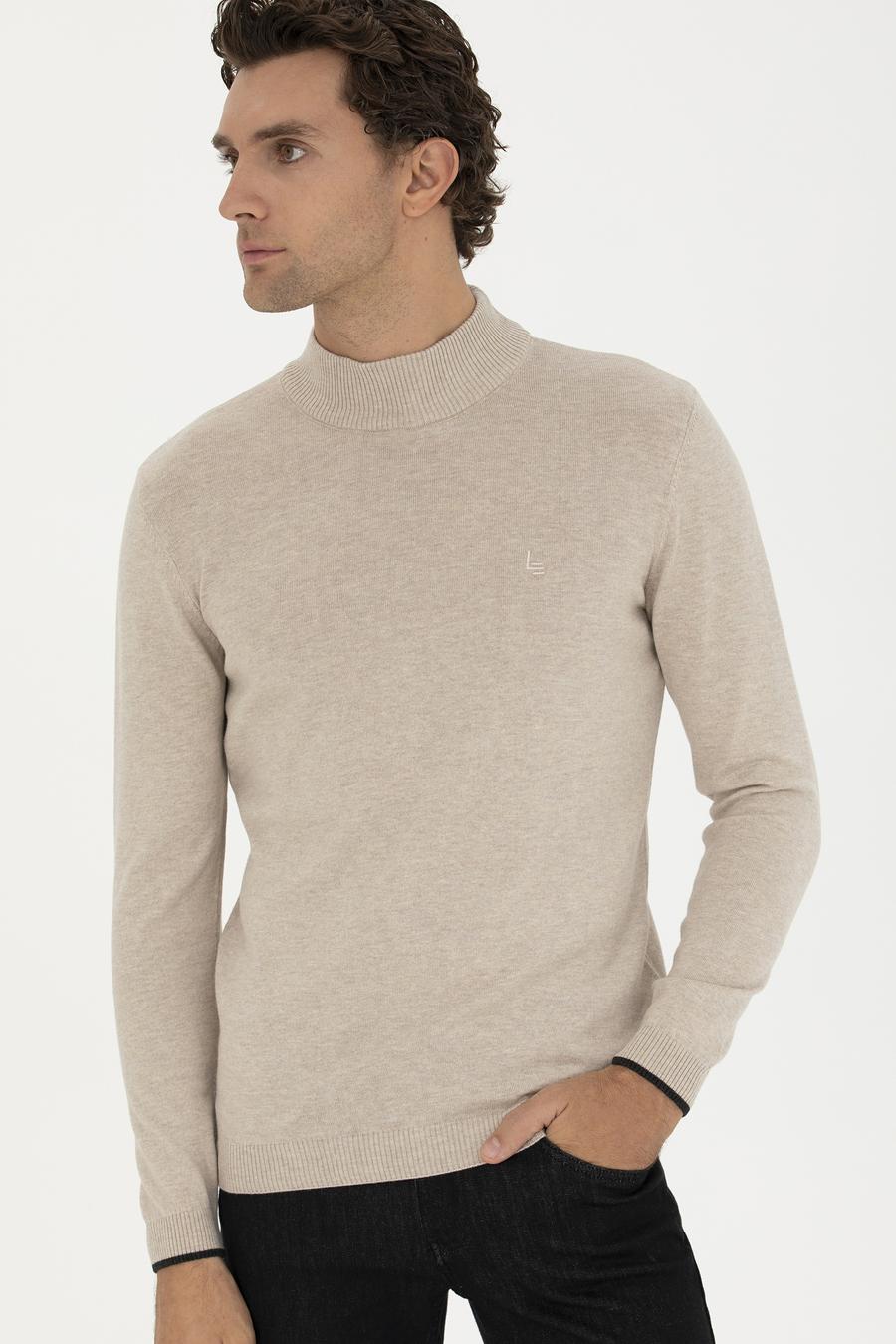 Kum Melanj Slim Fit Yarım Balıkçı Basic Triko Kazak - 50258895076