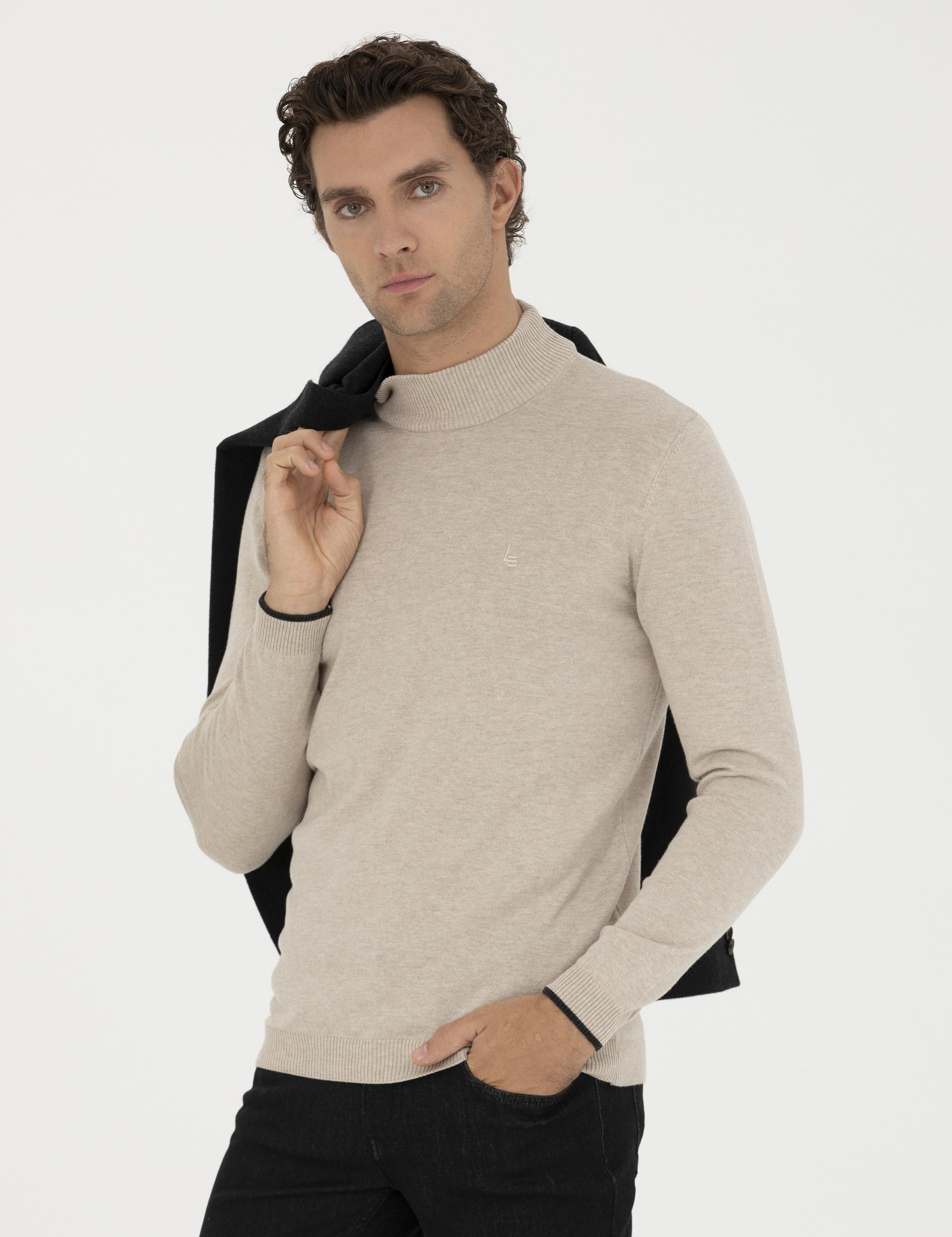 Kum Melanj Slim Fit Yarım Balıkçı Basic Triko Kazak - 50258895076