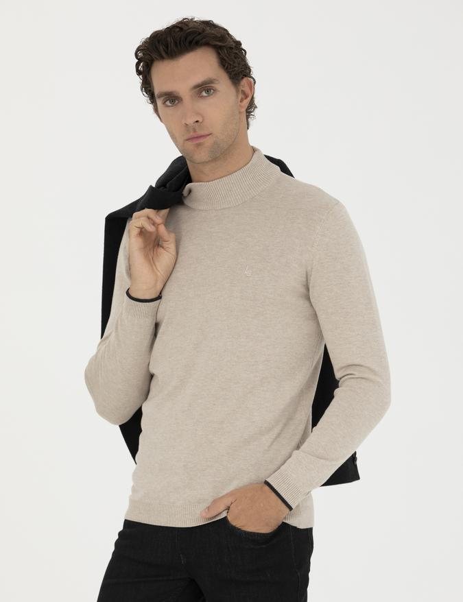 Kum Melanj Slim Fit Yarım Balıkçı Basic Triko Kazak