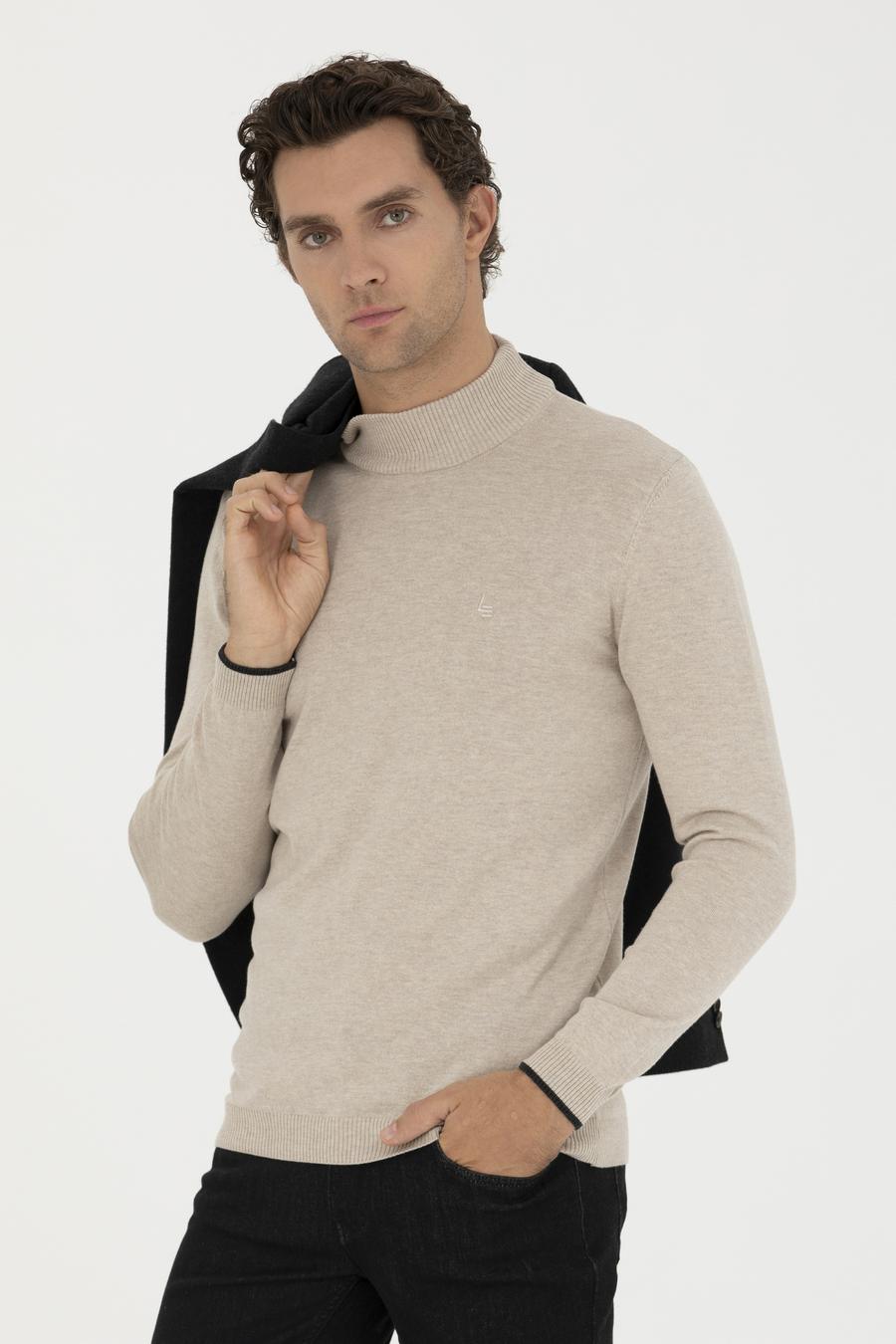 Kum Melanj Slim Fit Yarım Balıkçı Basic Triko Kazak - 50258895076
