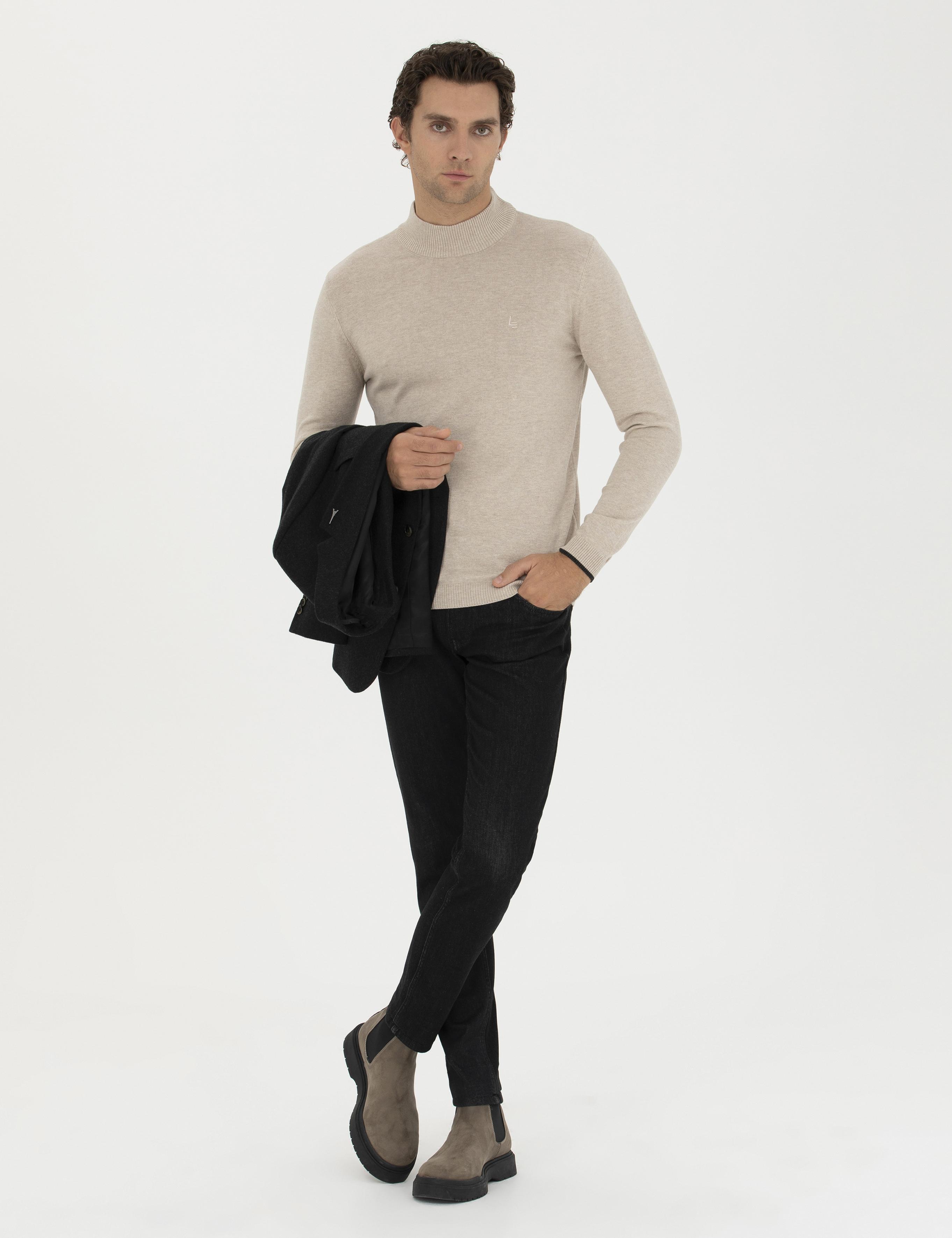 Kum Melanj Slim Fit Yarım Balıkçı Basic Triko Kazak - 50258895076