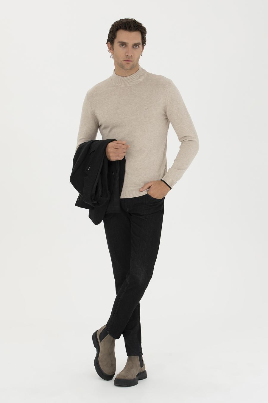 Kum Melanj Slim Fit Yarım Balıkçı Basic Triko Kazak - 50258895076