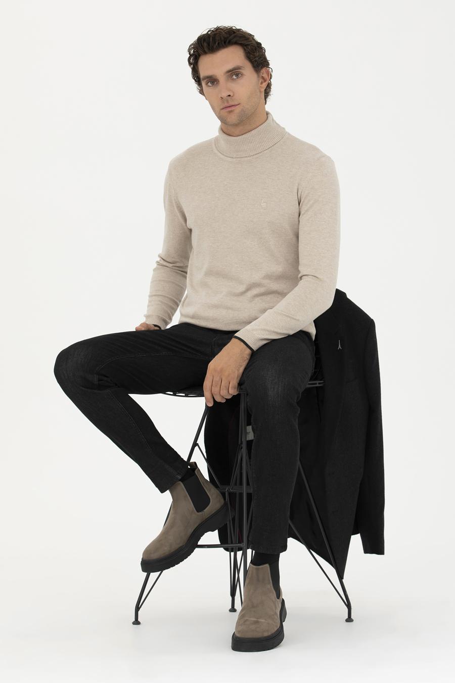 Kum Melanj Slim Fit Balıkçı Yaka Basic Triko Kazak - 50258919003