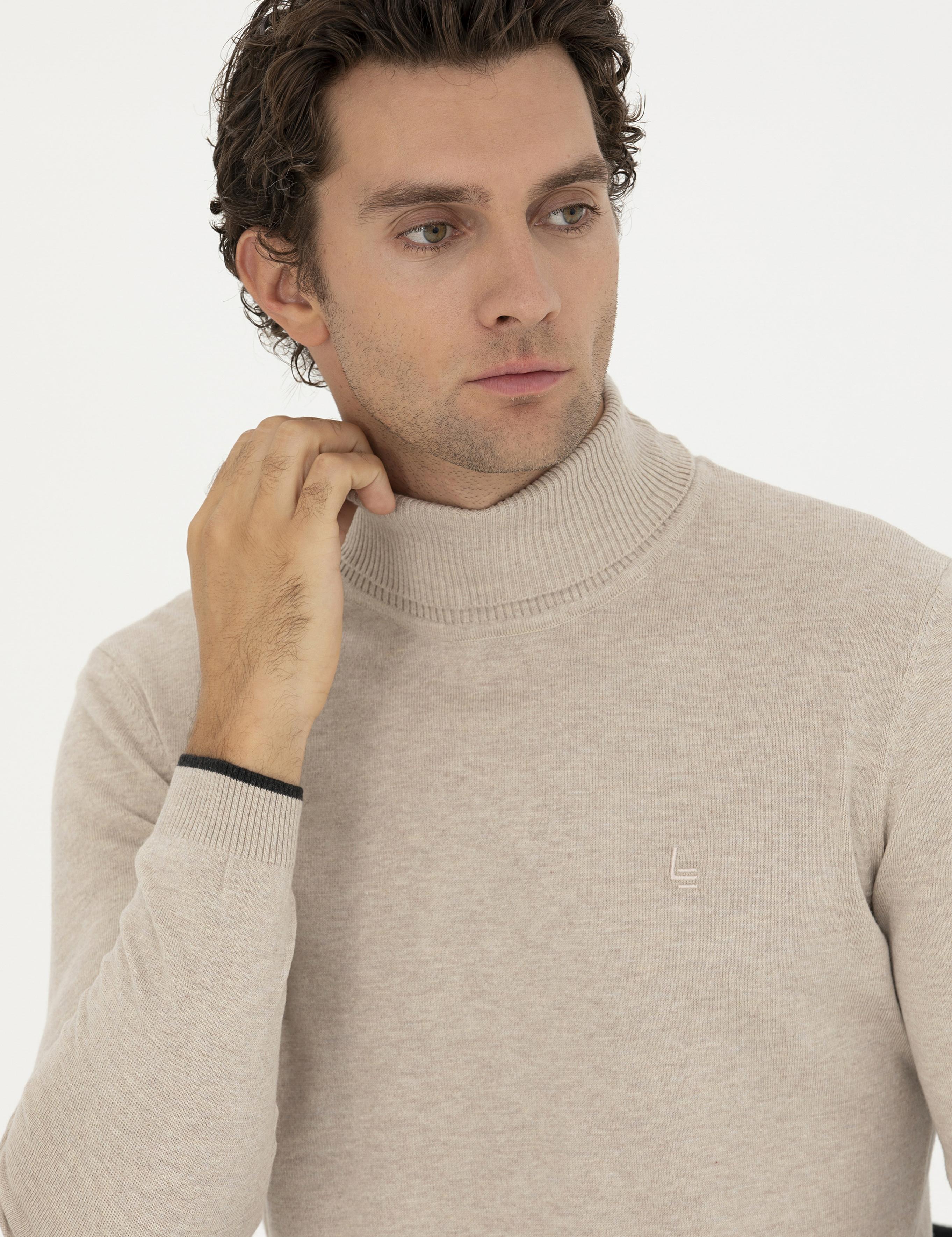 Kum Melanj Slim Fit Balıkçı Yaka Basic Triko Kazak - 50258919003
