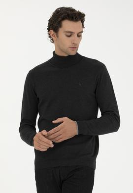 Antrasit Melanj Slim Fit Pamuk Karışımlı Balıkçı Yaka Basic Triko Kazak