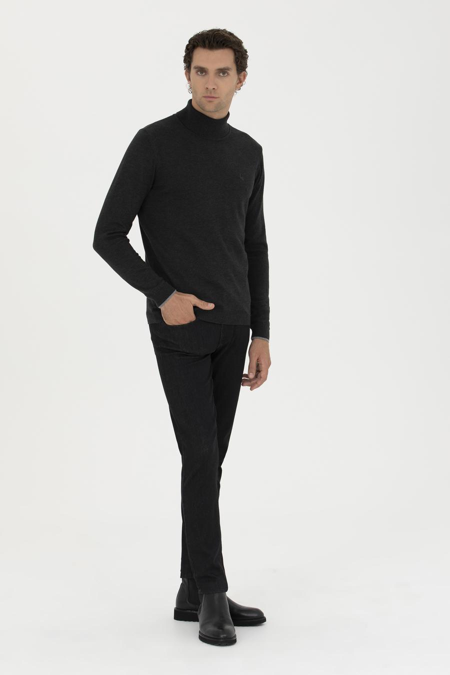 Antrasit Melanj Slim Fit Pamuk Karışımlı Balıkçı Yaka Basic Triko Kazak - 50258919012