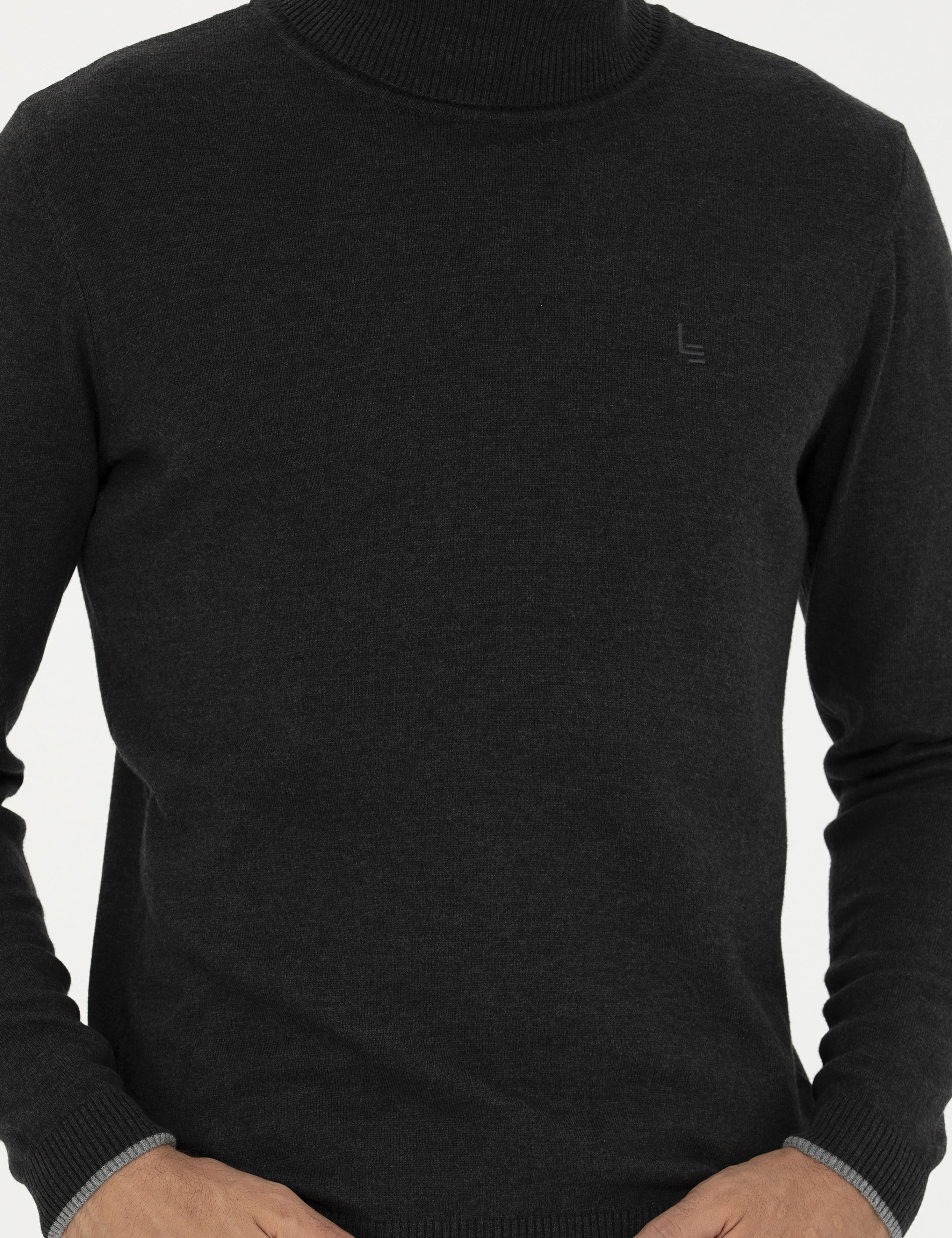 Antrasit Melanj Slim Fit Pamuk Karışımlı Balıkçı Yaka Basic Triko Kazak - 50258919012