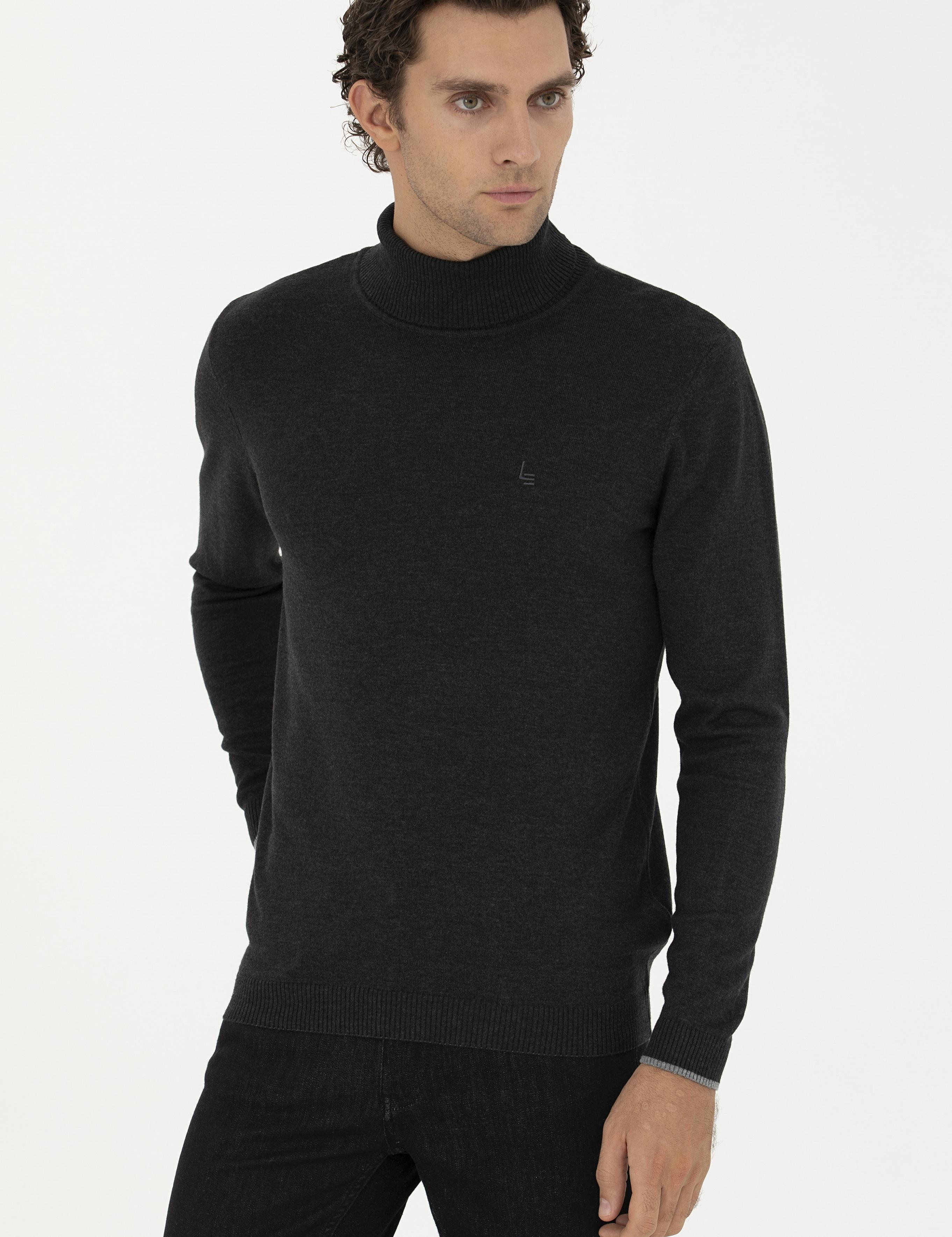 Antrasit Melanj Slim Fit Pamuk Karışımlı Balıkçı Yaka Basic Triko Kazak - 50258919012