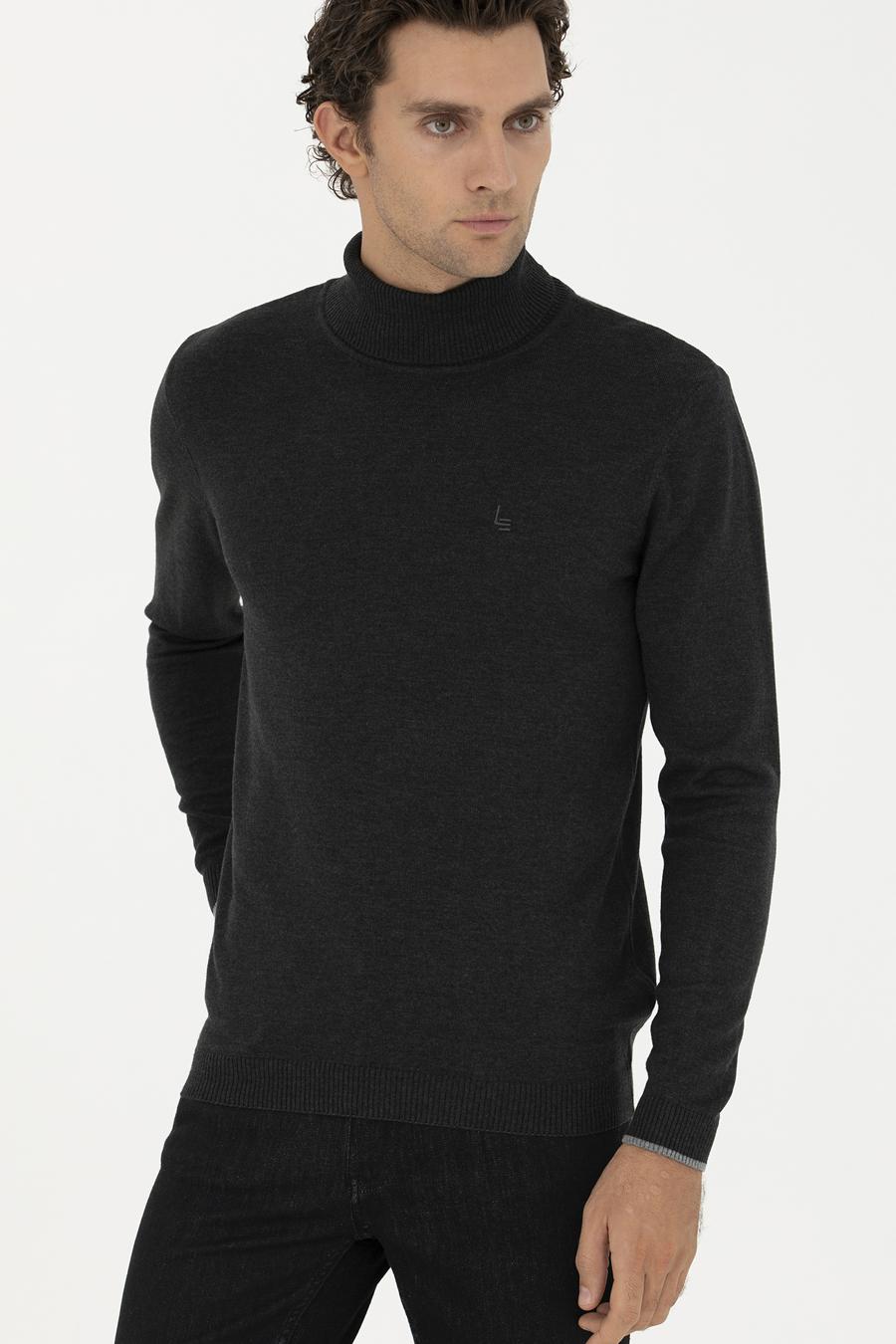 Antrasit Melanj Slim Fit Pamuk Karışımlı Balıkçı Yaka Basic Triko Kazak - 50258919012