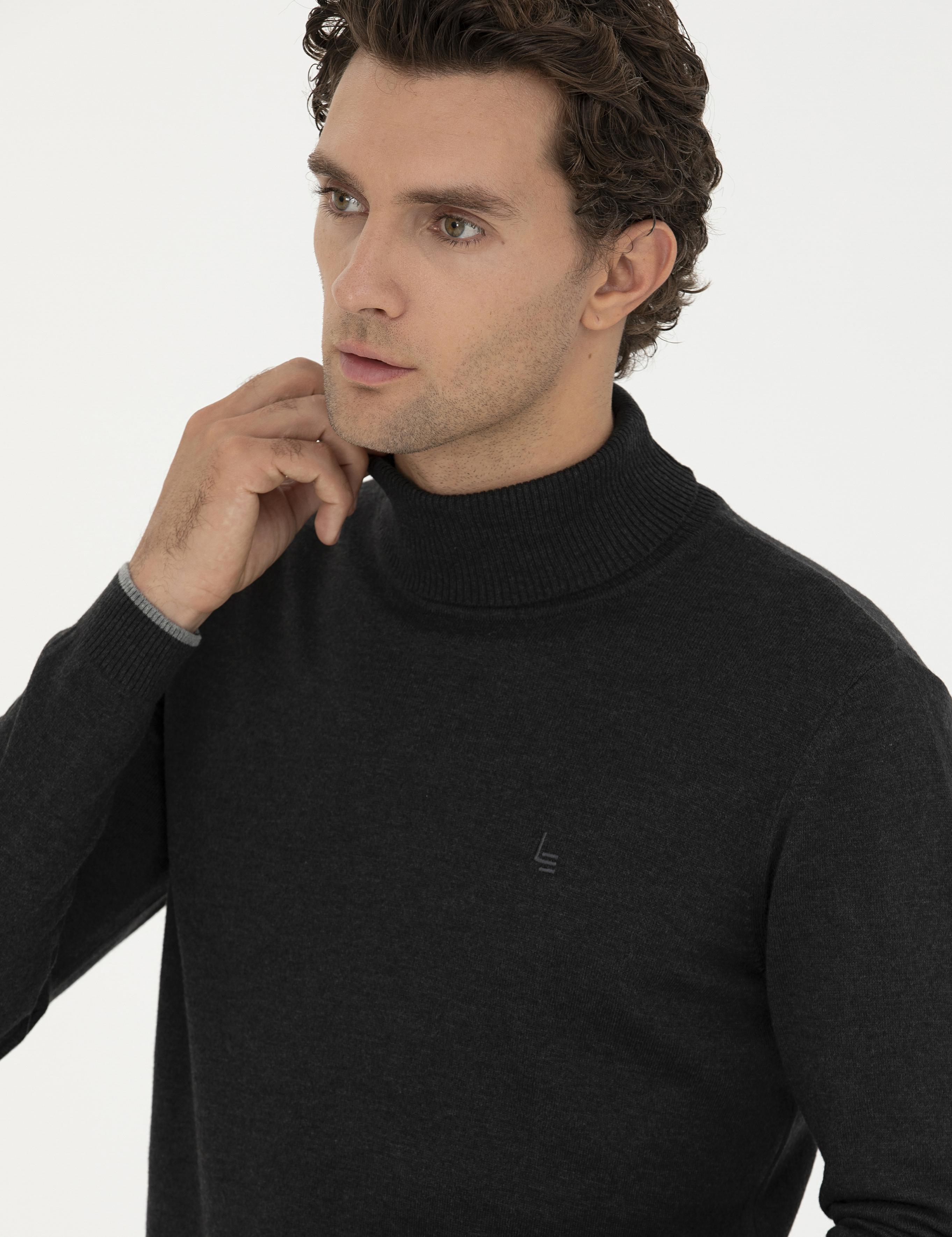 Antrasit Melanj Slim Fit Pamuk Karışımlı Balıkçı Yaka Basic Triko Kazak - 50258919012