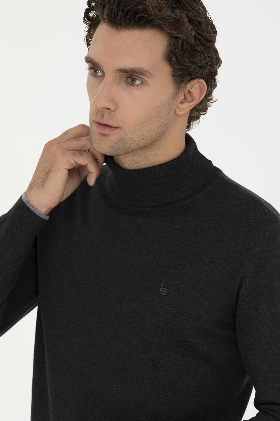 Antrasit Melanj Slim Fit Pamuk Karışımlı Balıkçı Yaka Basic Triko Kazak - 50258919012