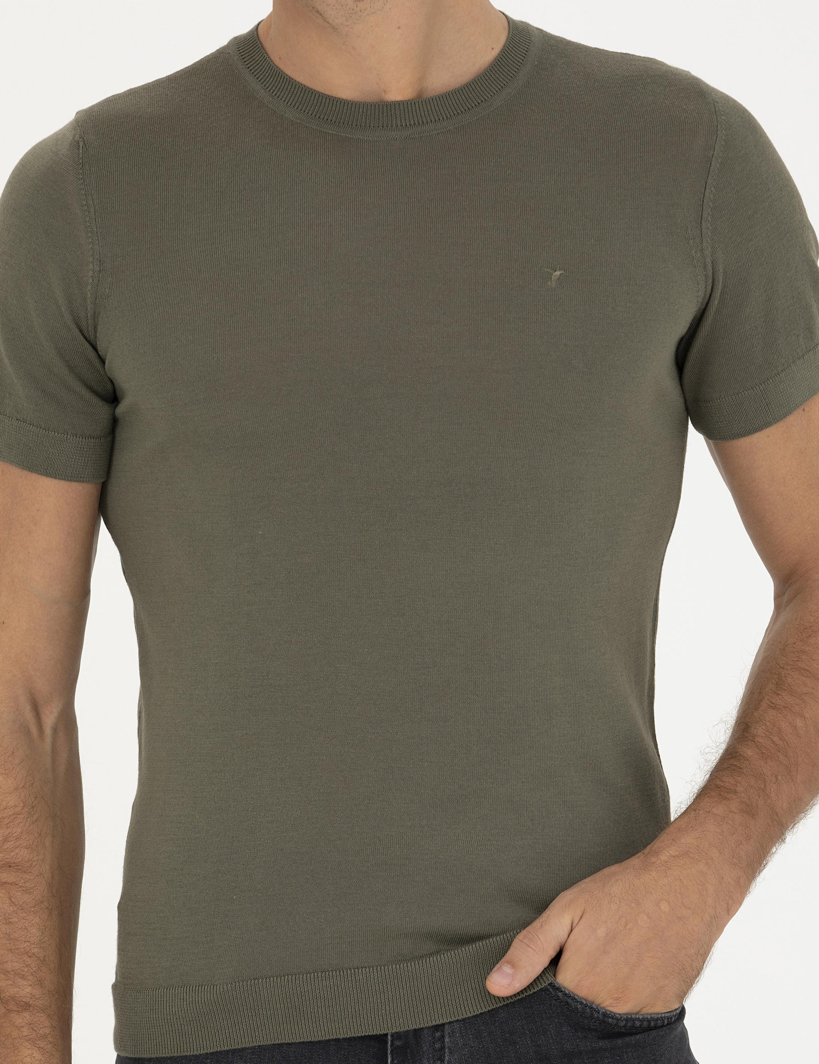 Haki Slim Fit Bisiklet Yaka Triko T-shirt - 50249549017