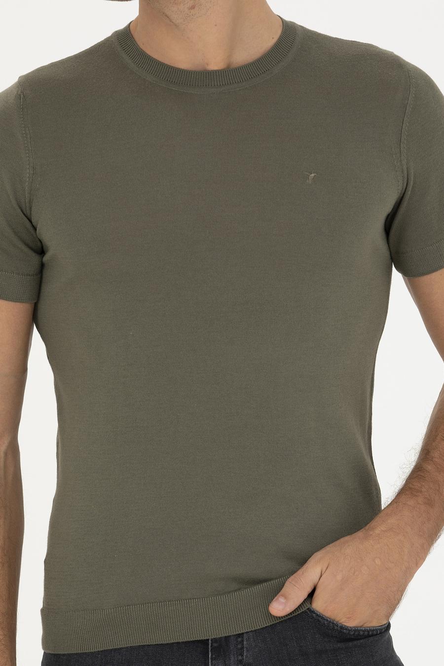 Haki Slim Fit Bisiklet Yaka Triko T-shirt - 50249549017