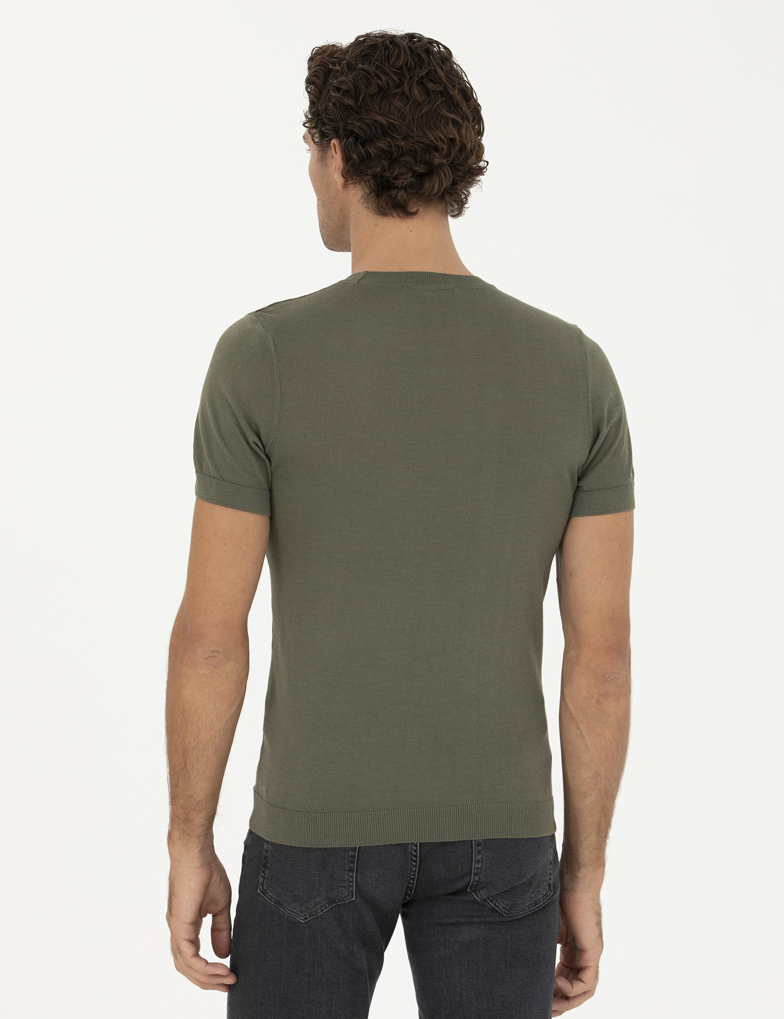 Haki Slim Fit Bisiklet Yaka Triko T-shirt - 50249549017