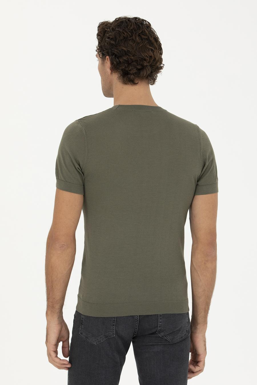 Haki Slim Fit Bisiklet Yaka Triko T-shirt - 50249549017