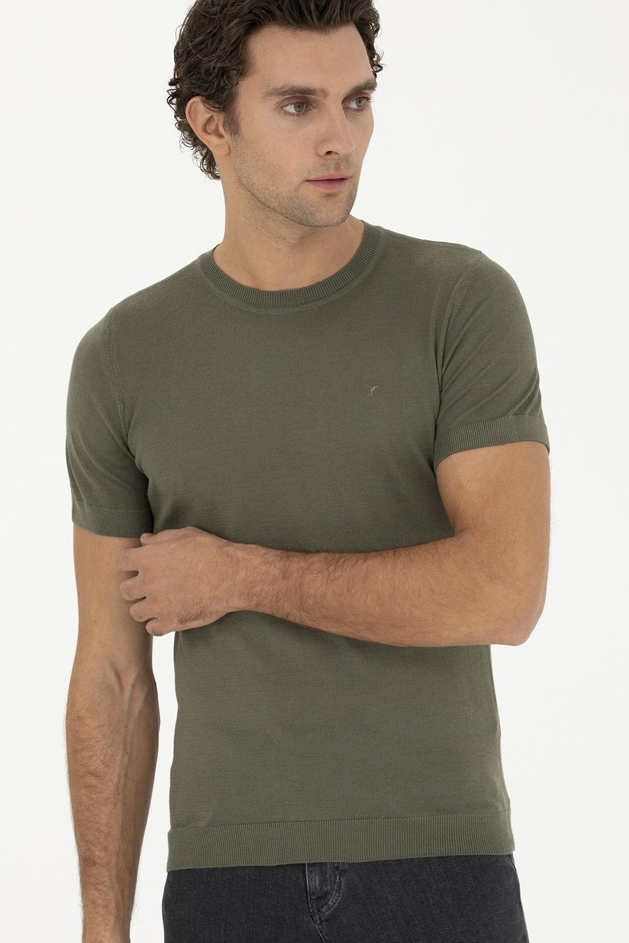Haki Slim Fit Bisiklet Yaka Triko T-shirt - 50249549017