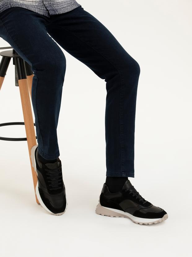 Siyah Eva Taban %100 Deri Sneaker Ayakkabı