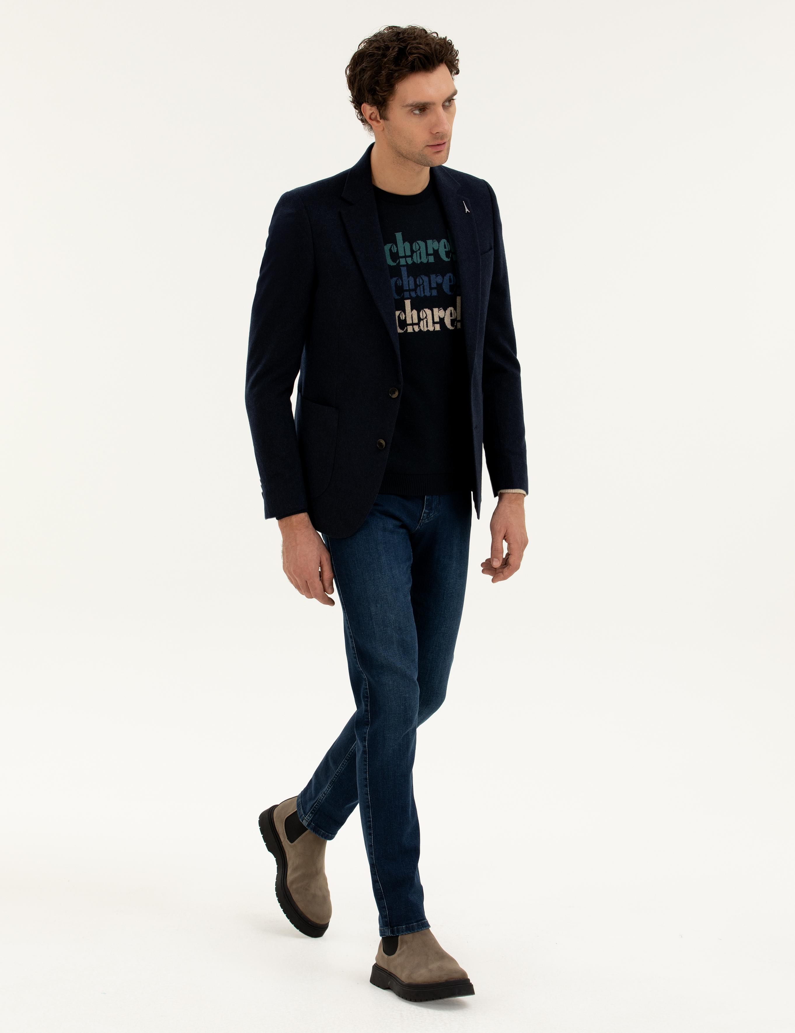 Lacivert Slim Fit Kaşmir Ceket - 50279527053