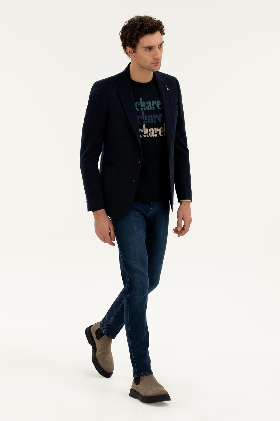 Lacivert Slim Fit Kaşmir Ceket - 50279527053