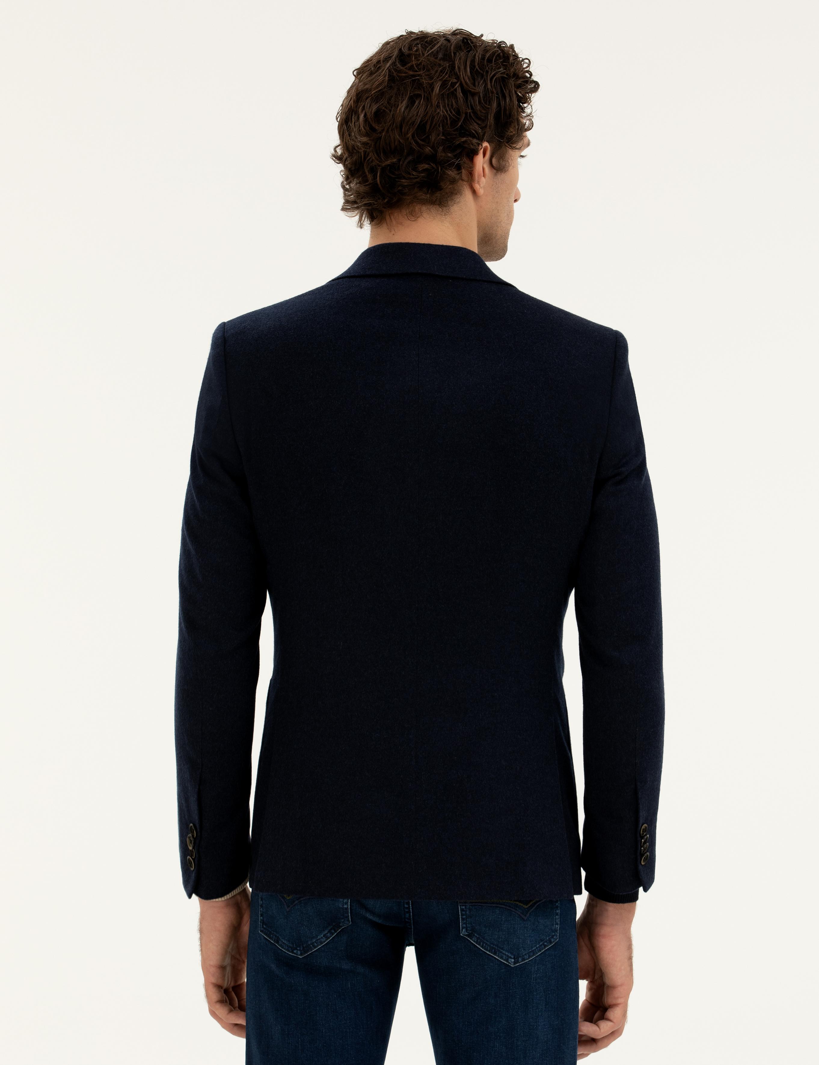 Lacivert Slim Fit Kaşmir Ceket - 50279527053