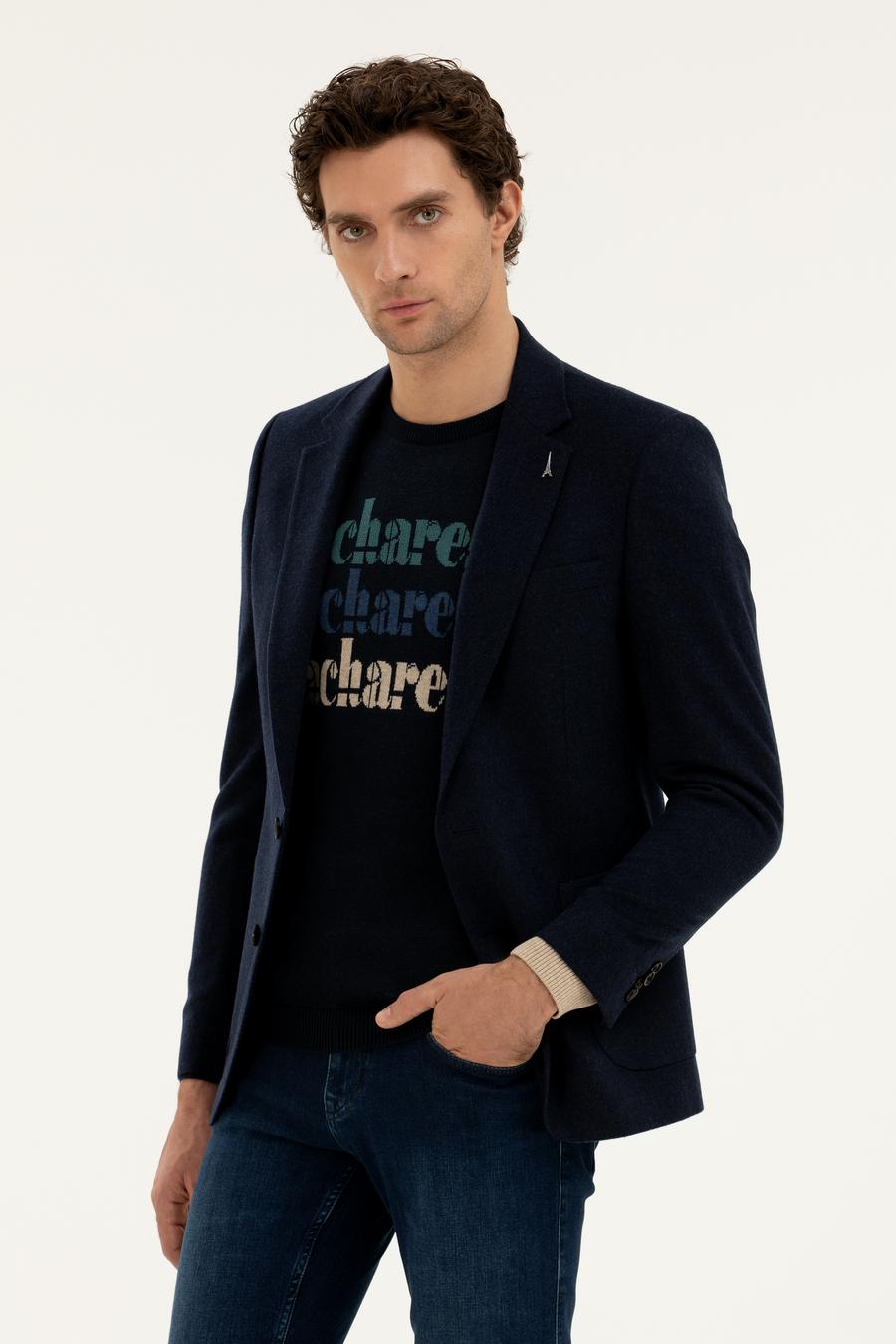 Lacivert Slim Fit Kaşmir Ceket - 50279527053